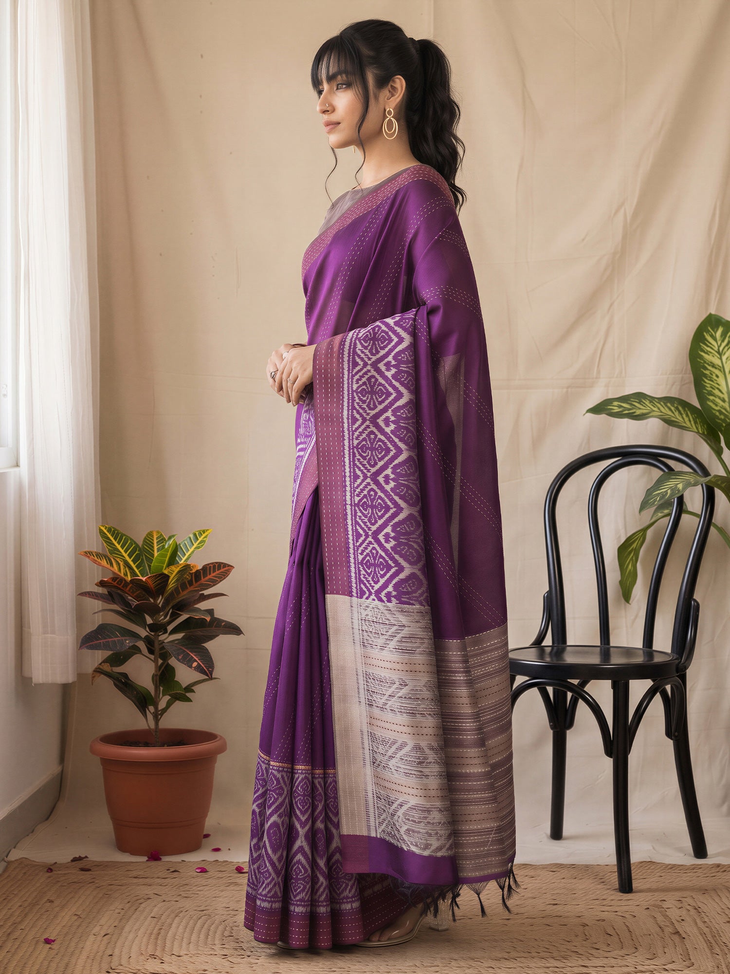 Purple Silk Cotton saree – detail view 2