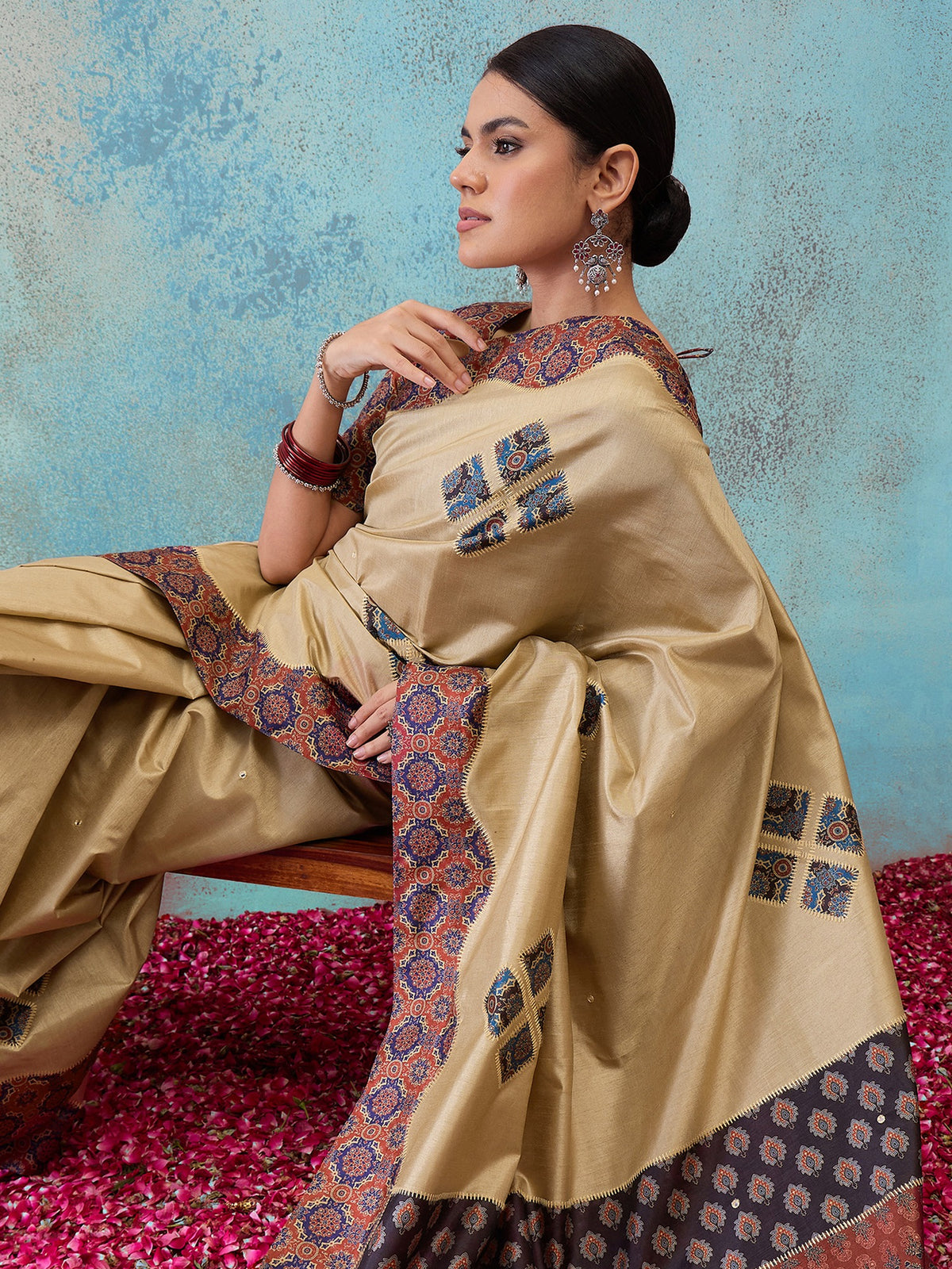 Light Brown silk blend saree view 6