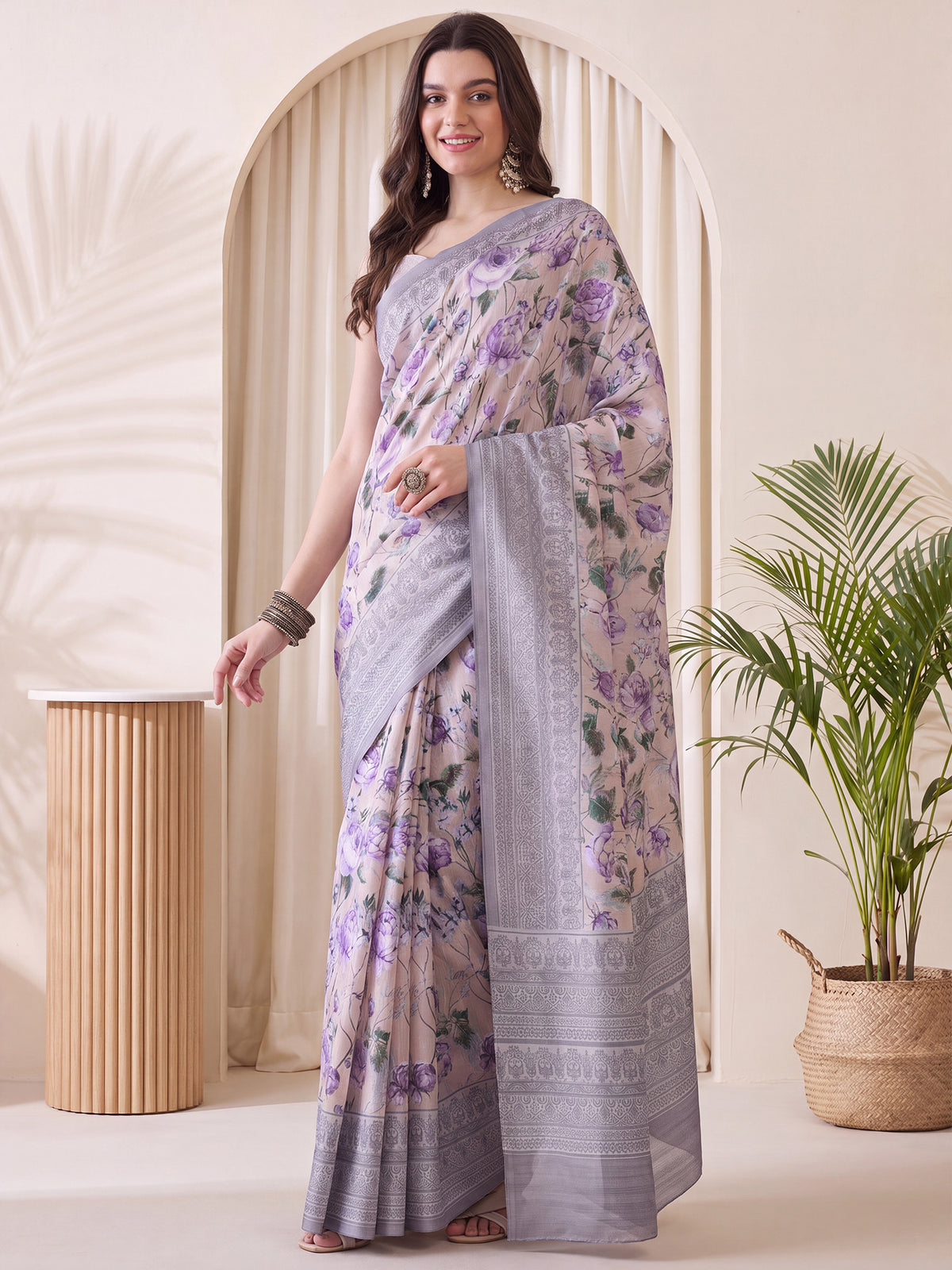 Beige Silk Blend saree – detail view 3