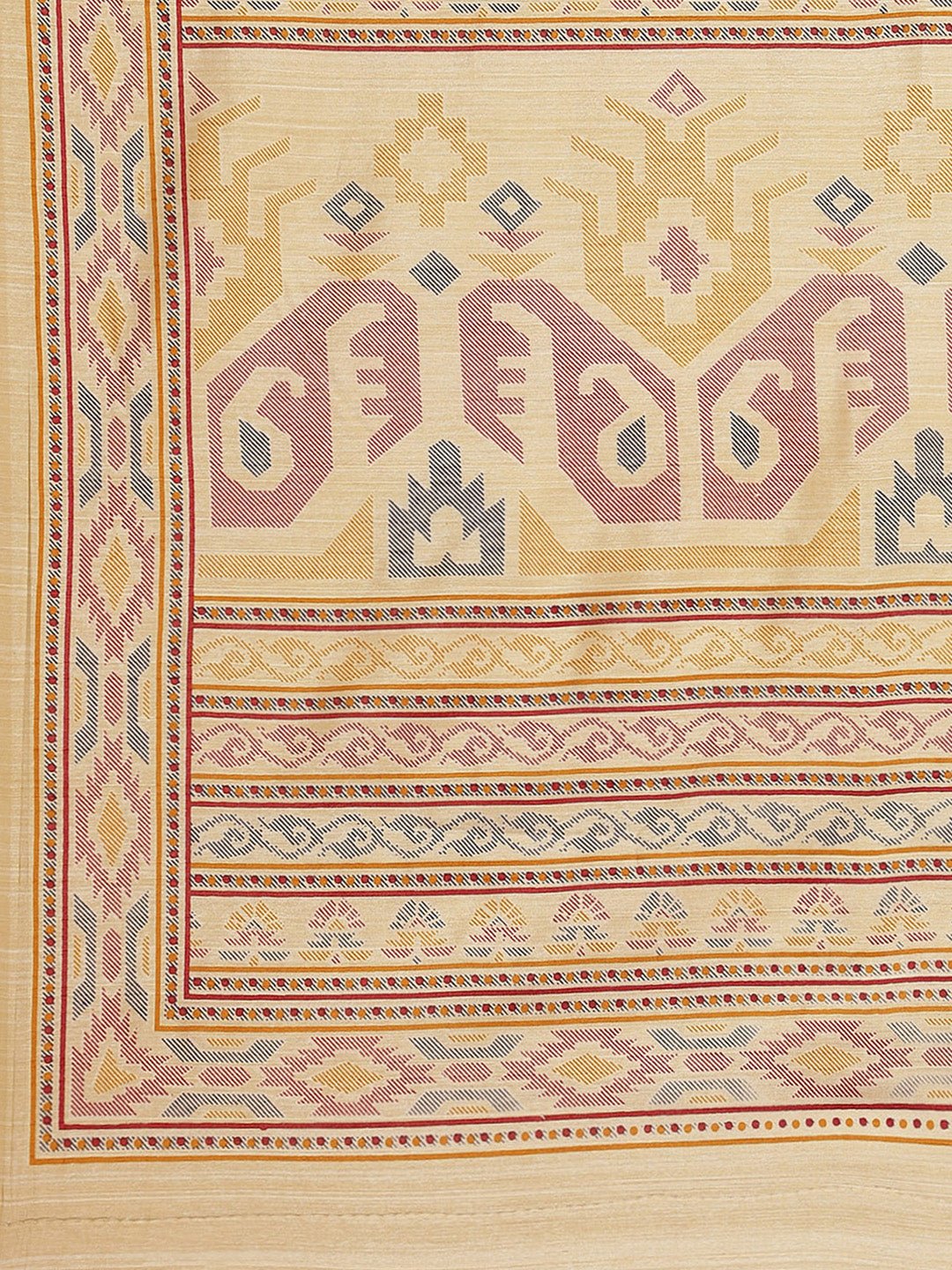 Cream Cotton Blend Woven Jacquard Border - Ressa