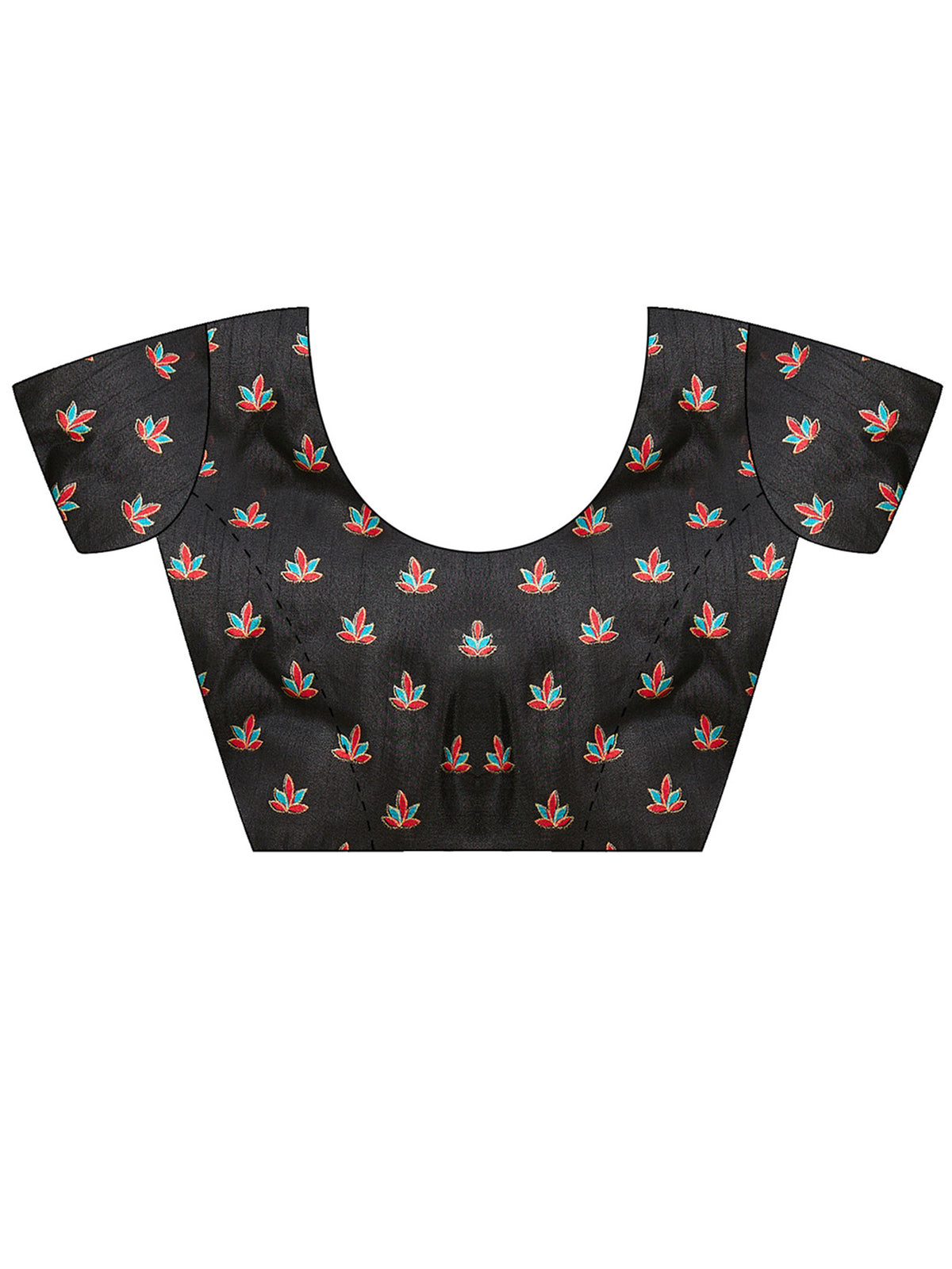 Unstitched black silk blend blouse piece with ethnic motif design