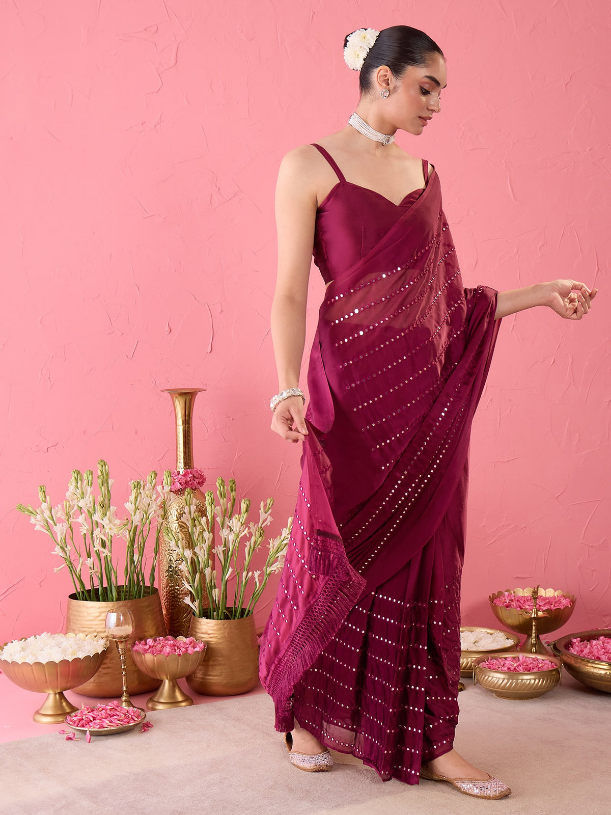 Magenta Georgette saree – detail view 2