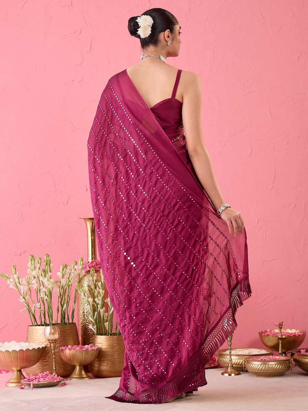 Magenta Georgette saree – detail view 6