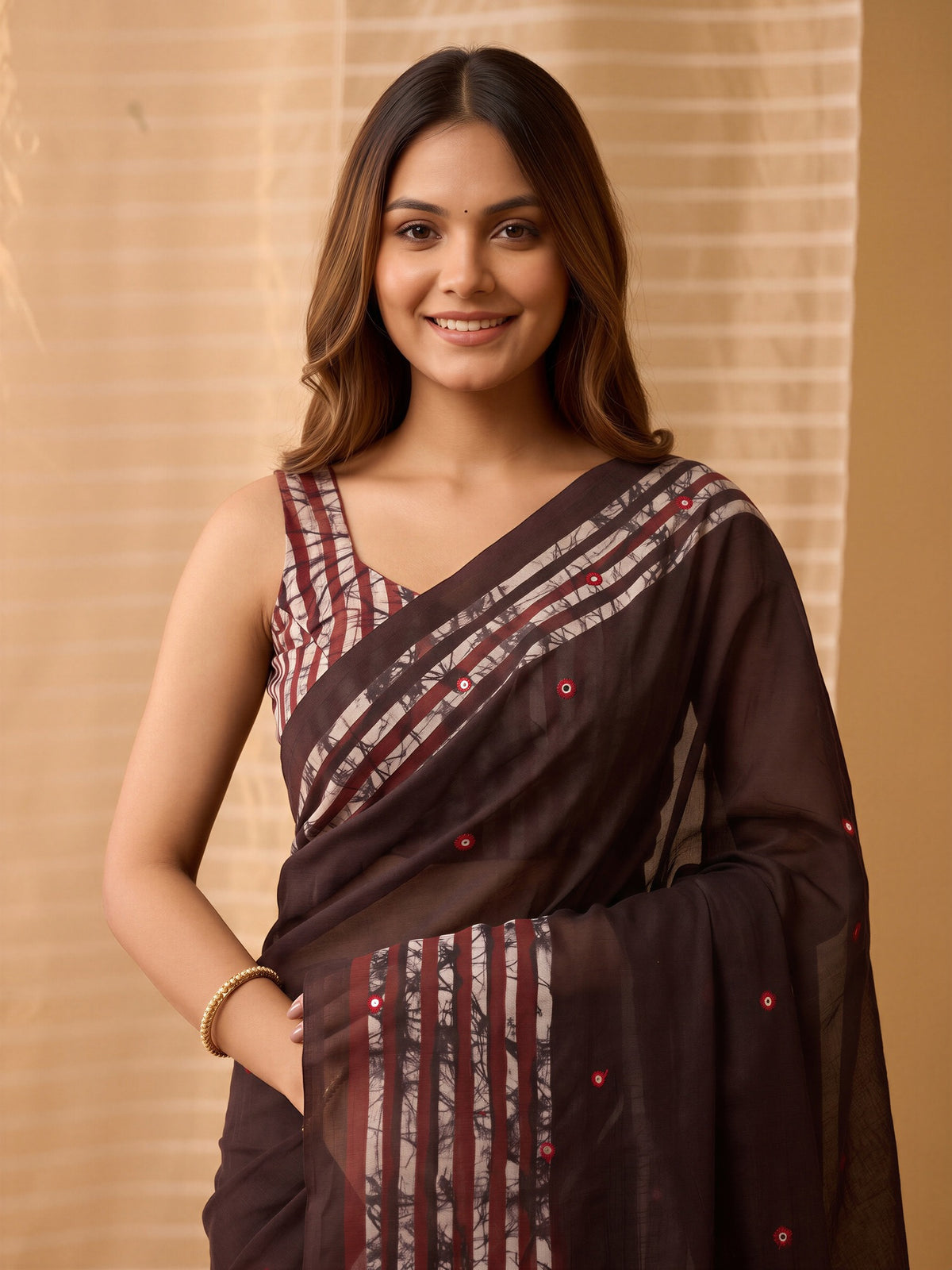Dark Brown linen saree view 4