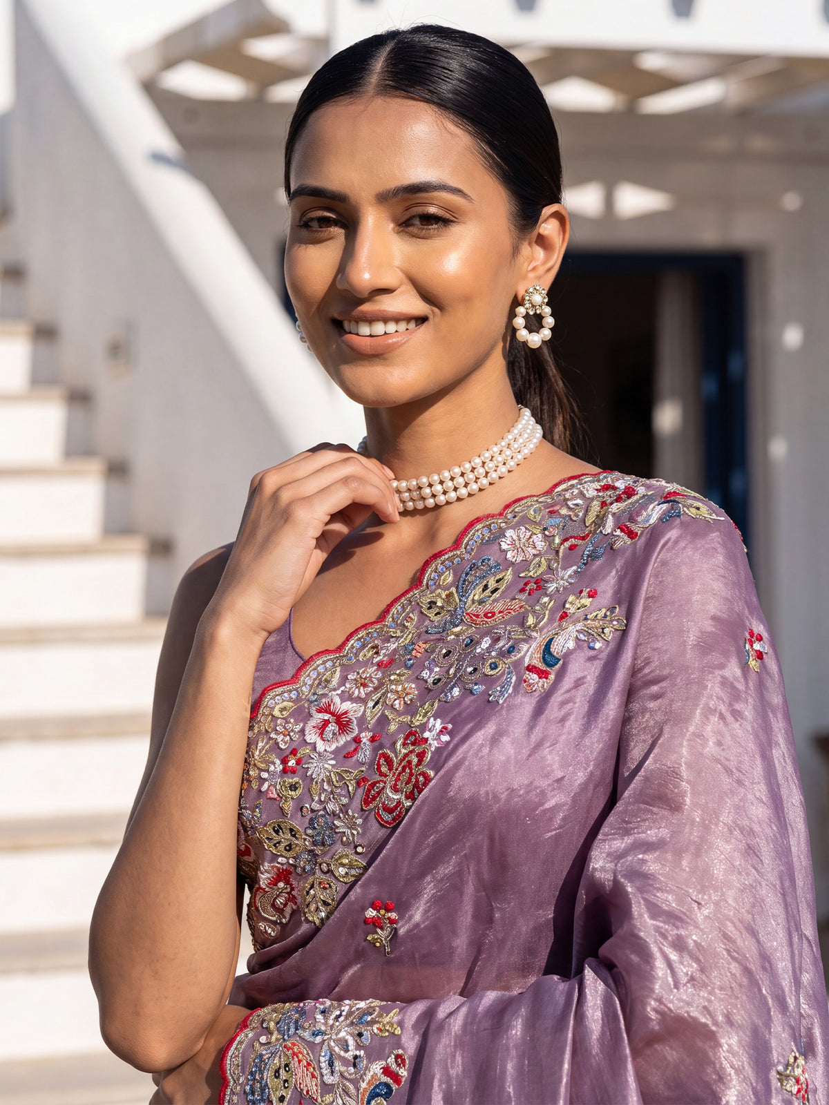 Purple Organza saree – detail view 4