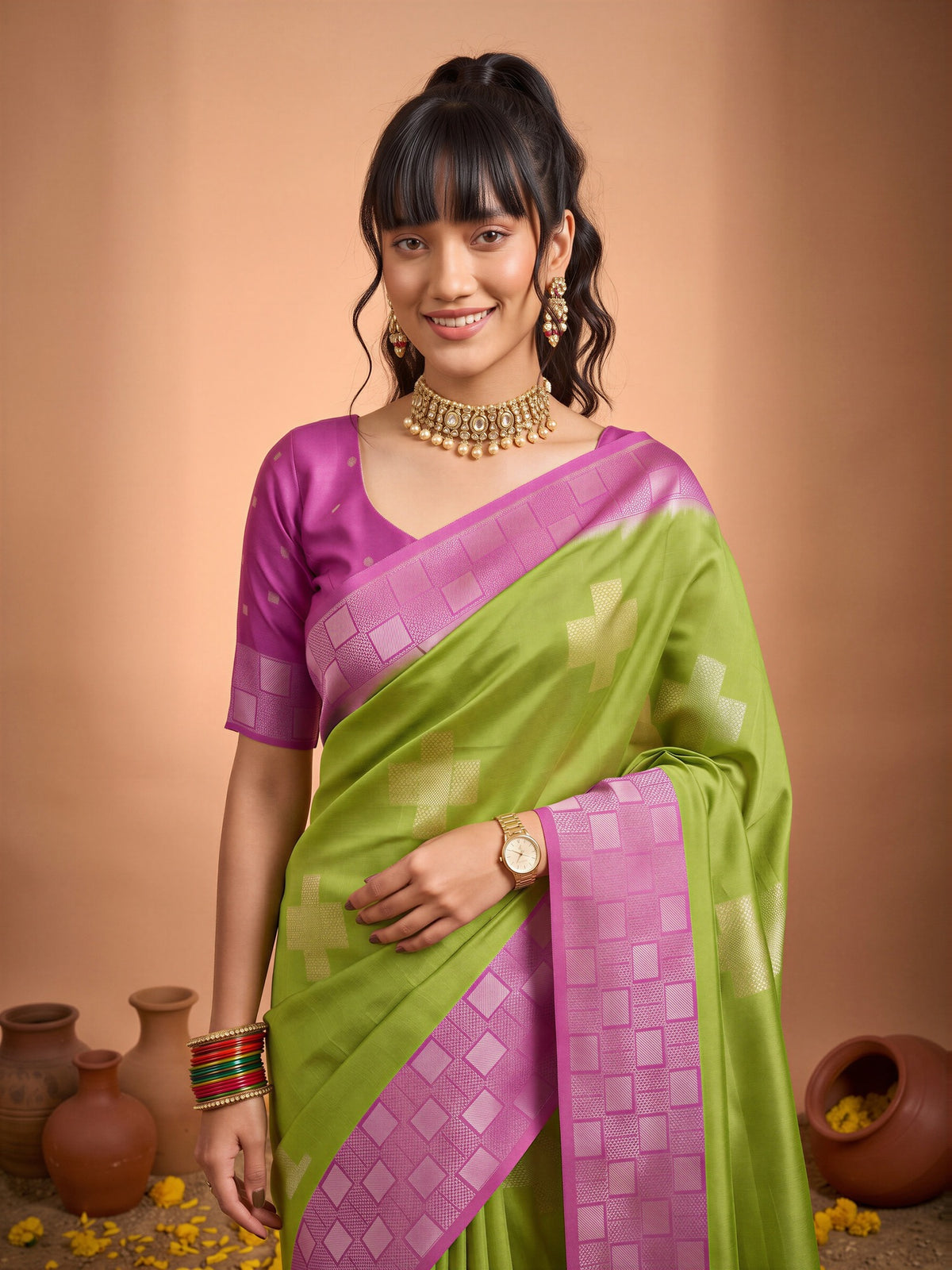 Sea Green Cotton Blend saree – detail view 3