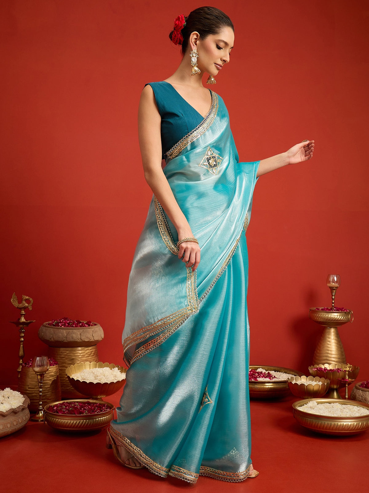 Light Blue Paper Silk saree – detail view 2