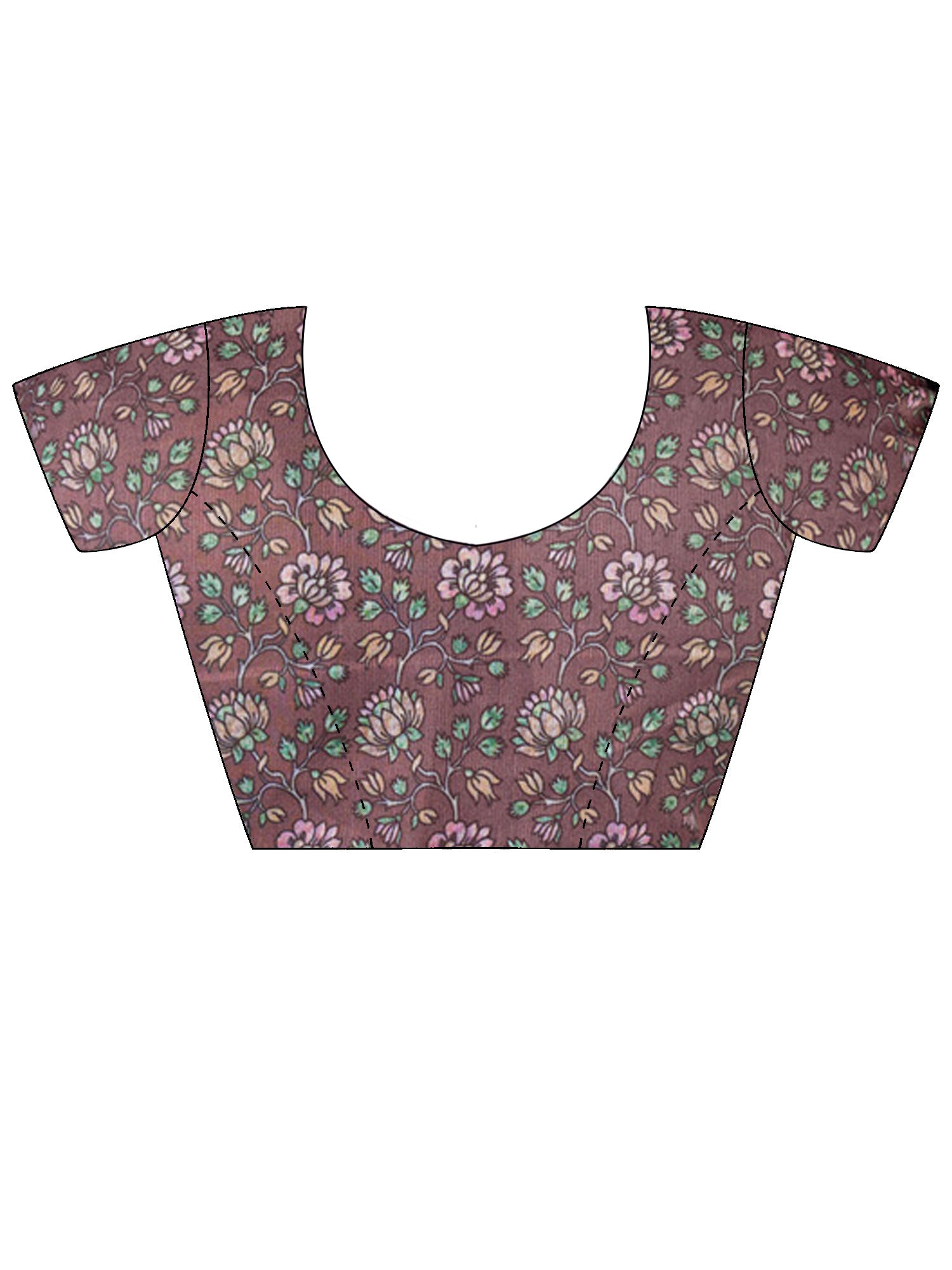 Unstitched brown linen blend blouse piece with botanical design