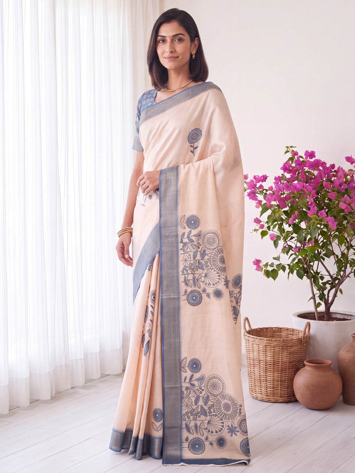 White Satin Silk saree – detail view 2