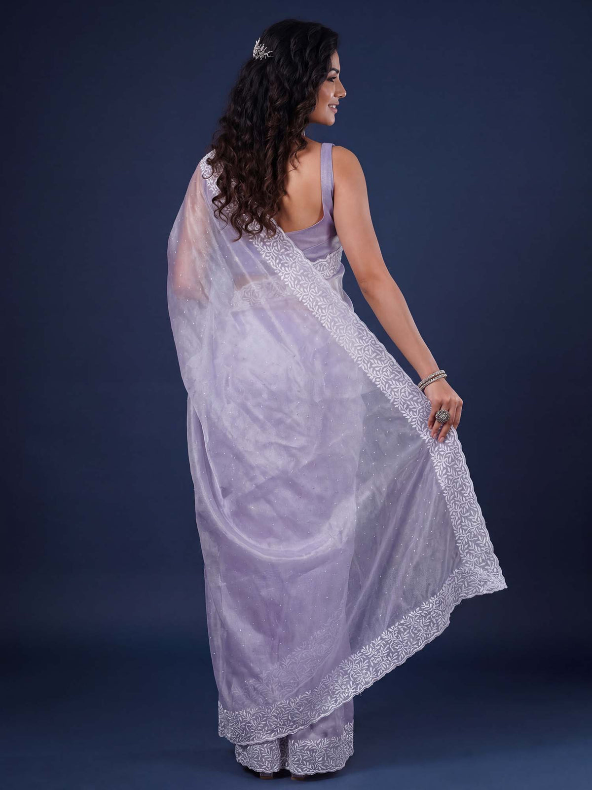 Lavender Organza saree – detail view 1