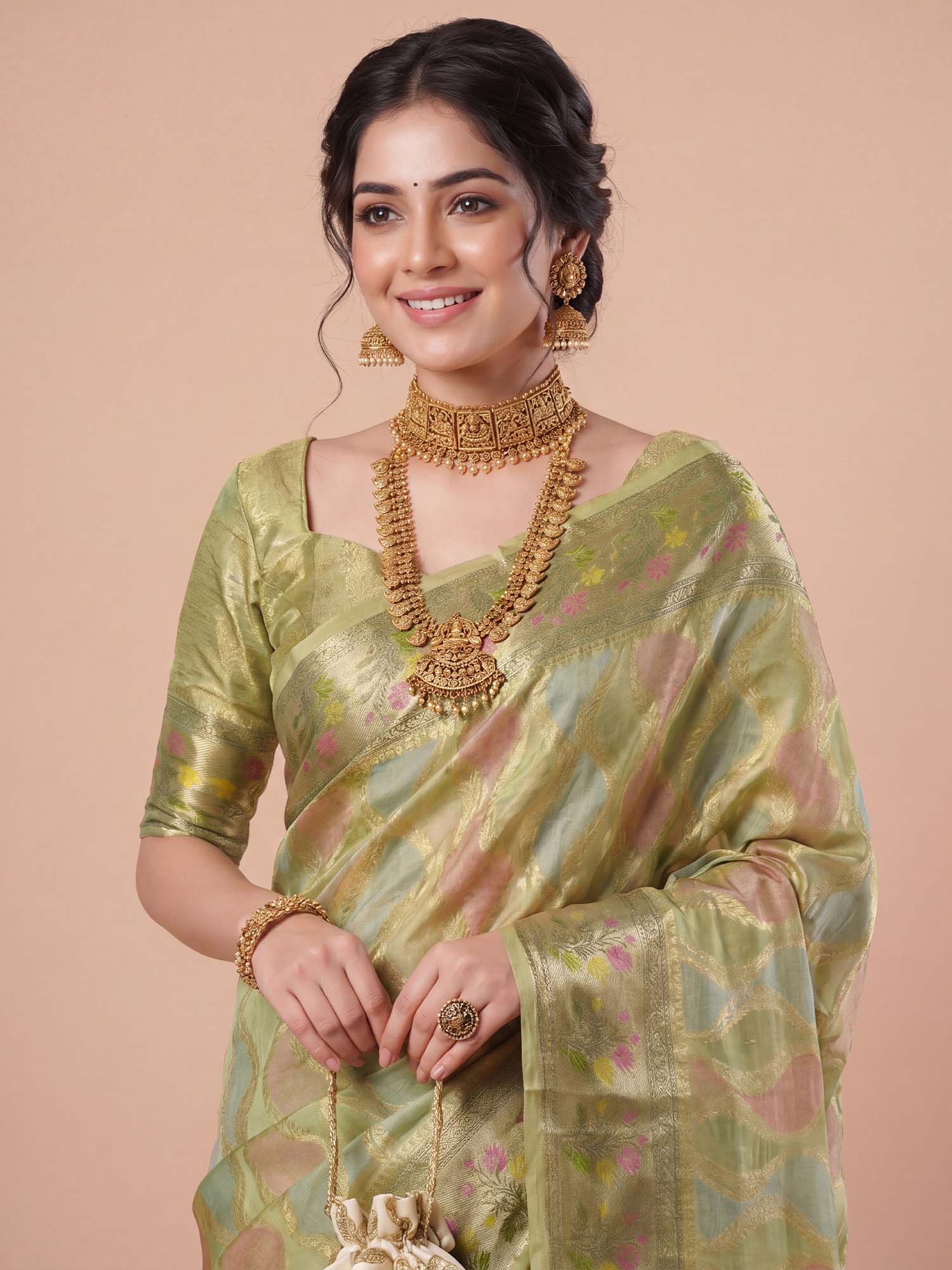 Light Green Organza saree – detail view 4