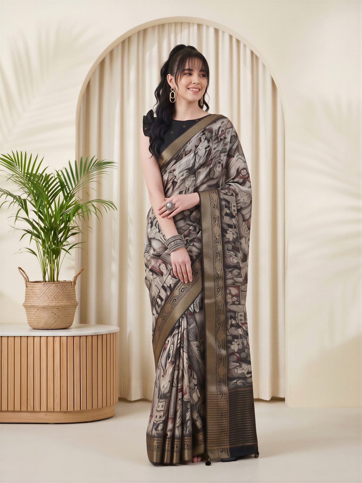 Navy Blue Viscose Silk saree – detail view 3