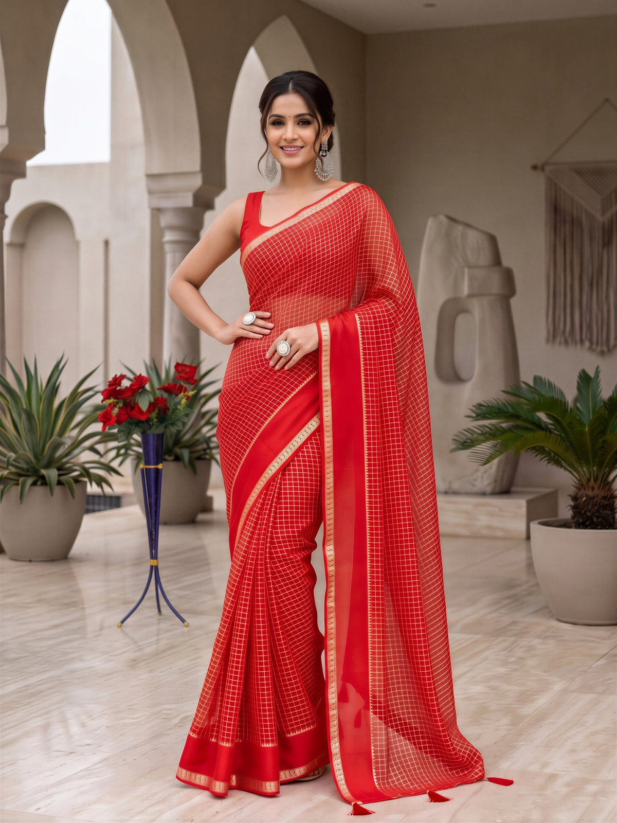Coral Viscose saree – detail view 3
