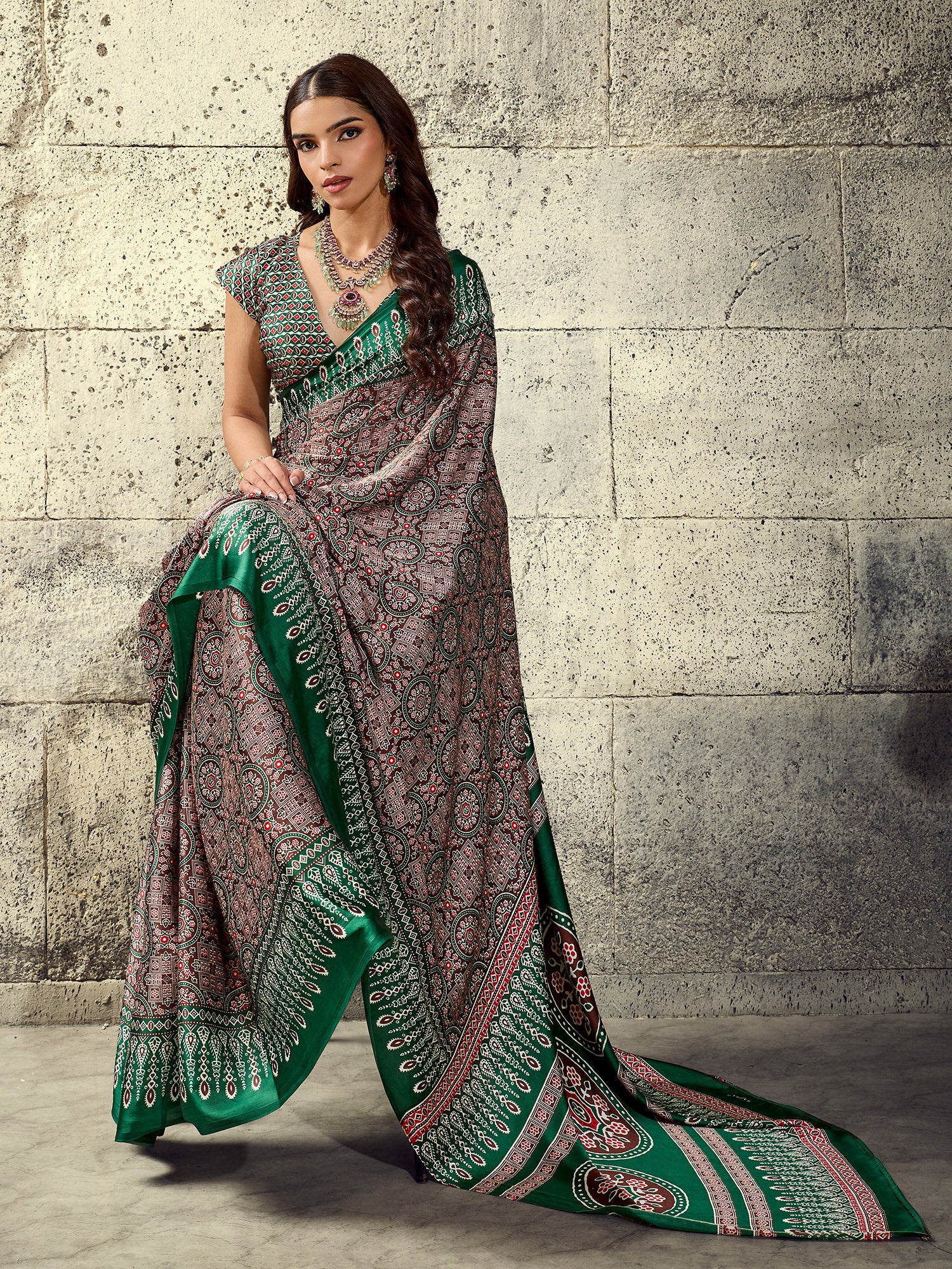 Green Satin saree – detail view 2