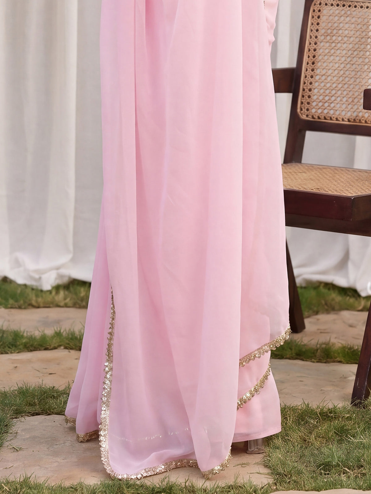 Pink Georgette saree – detail view 5
