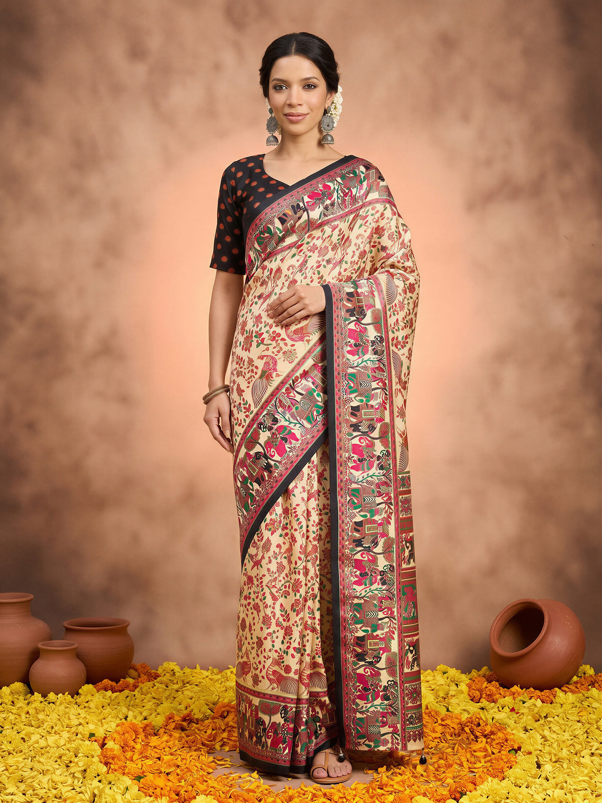 Beige Silk Blend saree – detail view 3