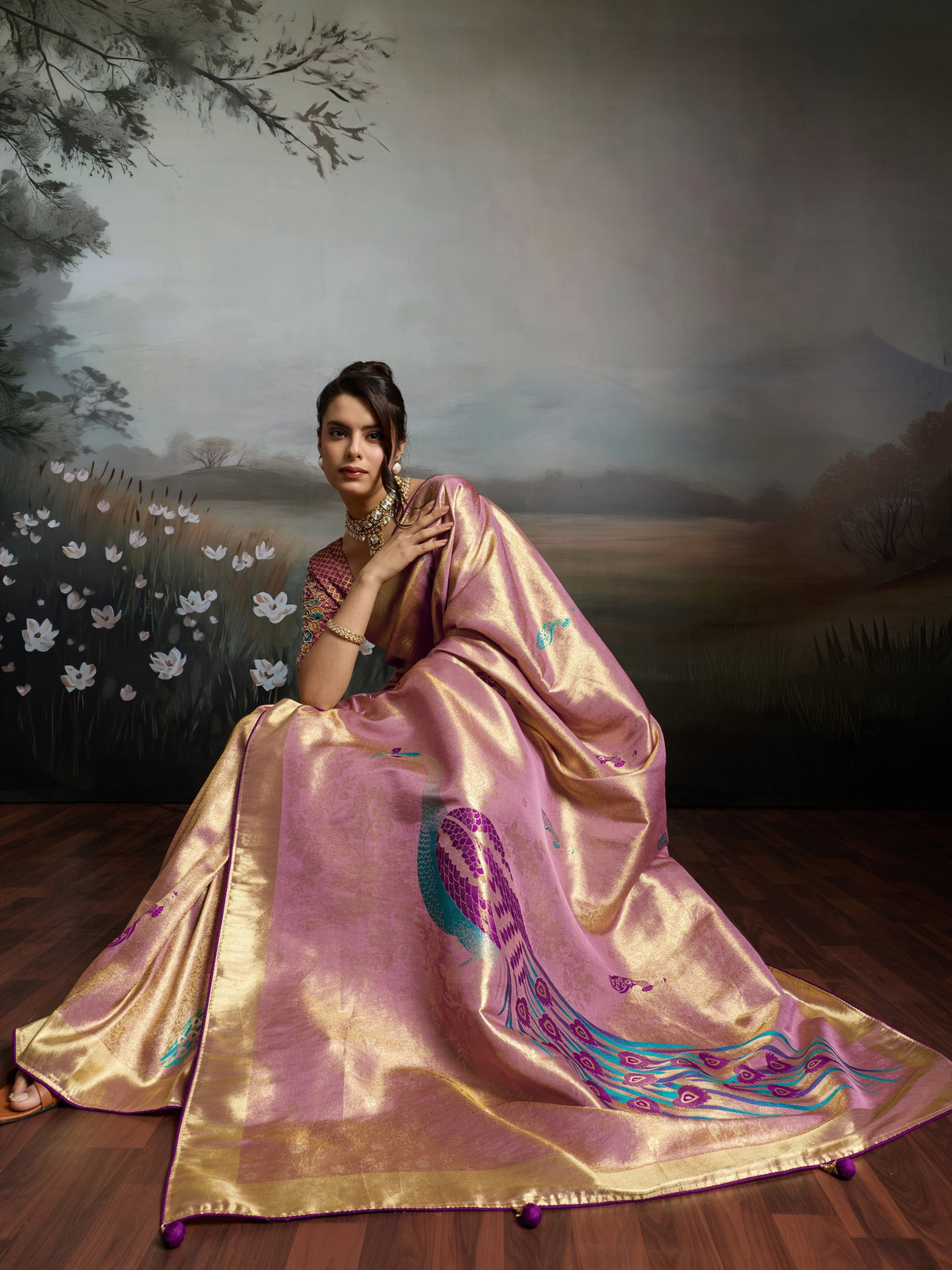 Lavender Banarasi Silk saree – detail view 3
