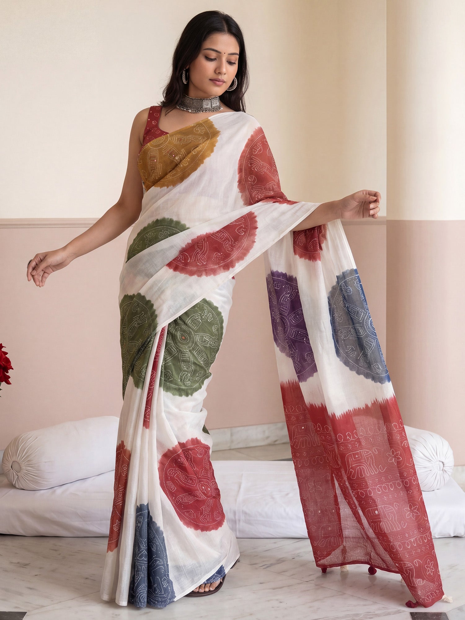 Off White Linen saree – detail view 3