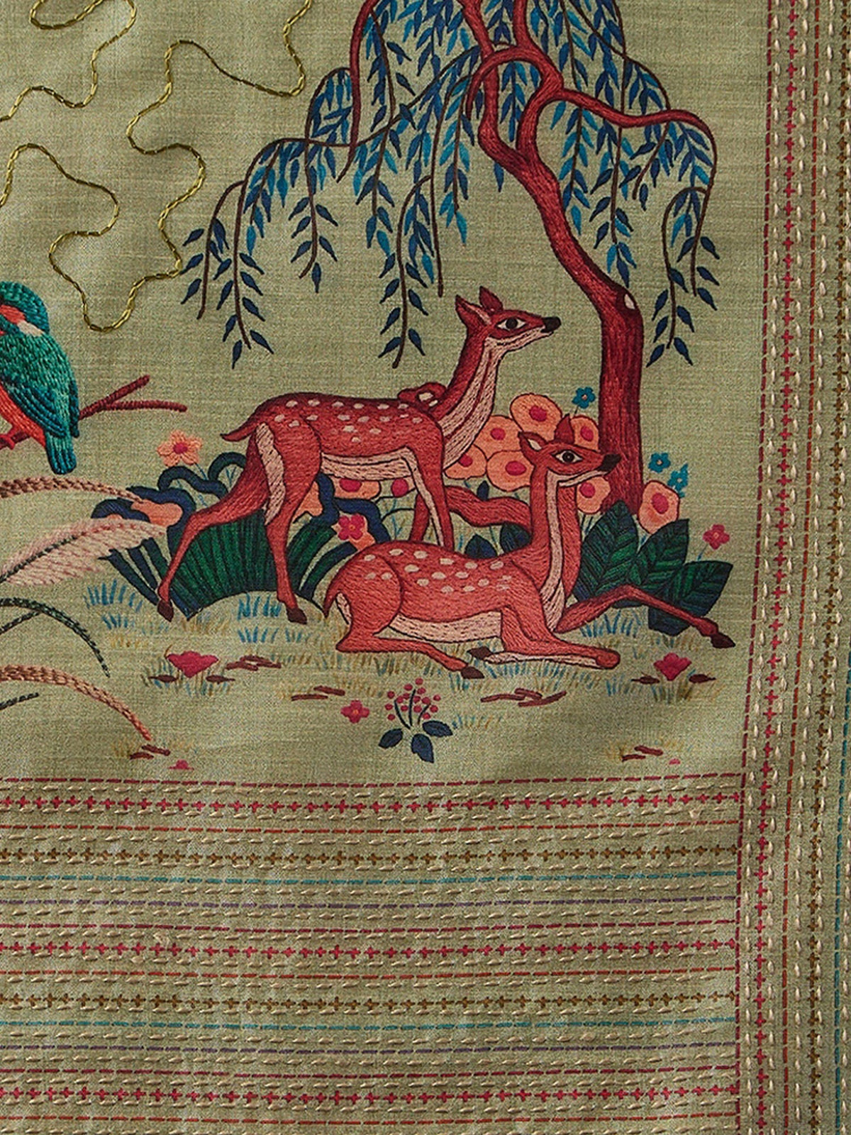 Sea Green art silk saree view 7