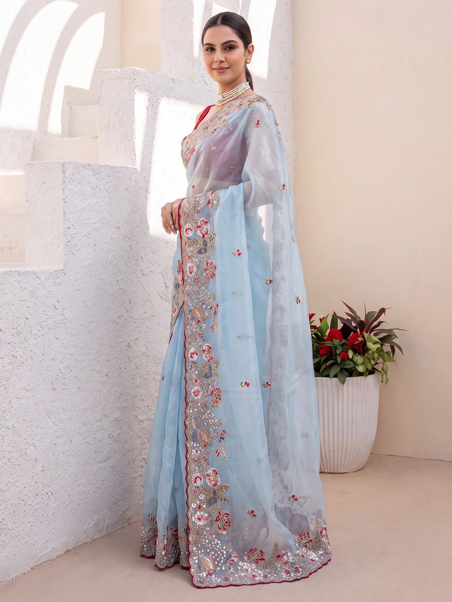 Light Blue Organza saree – detail view 2