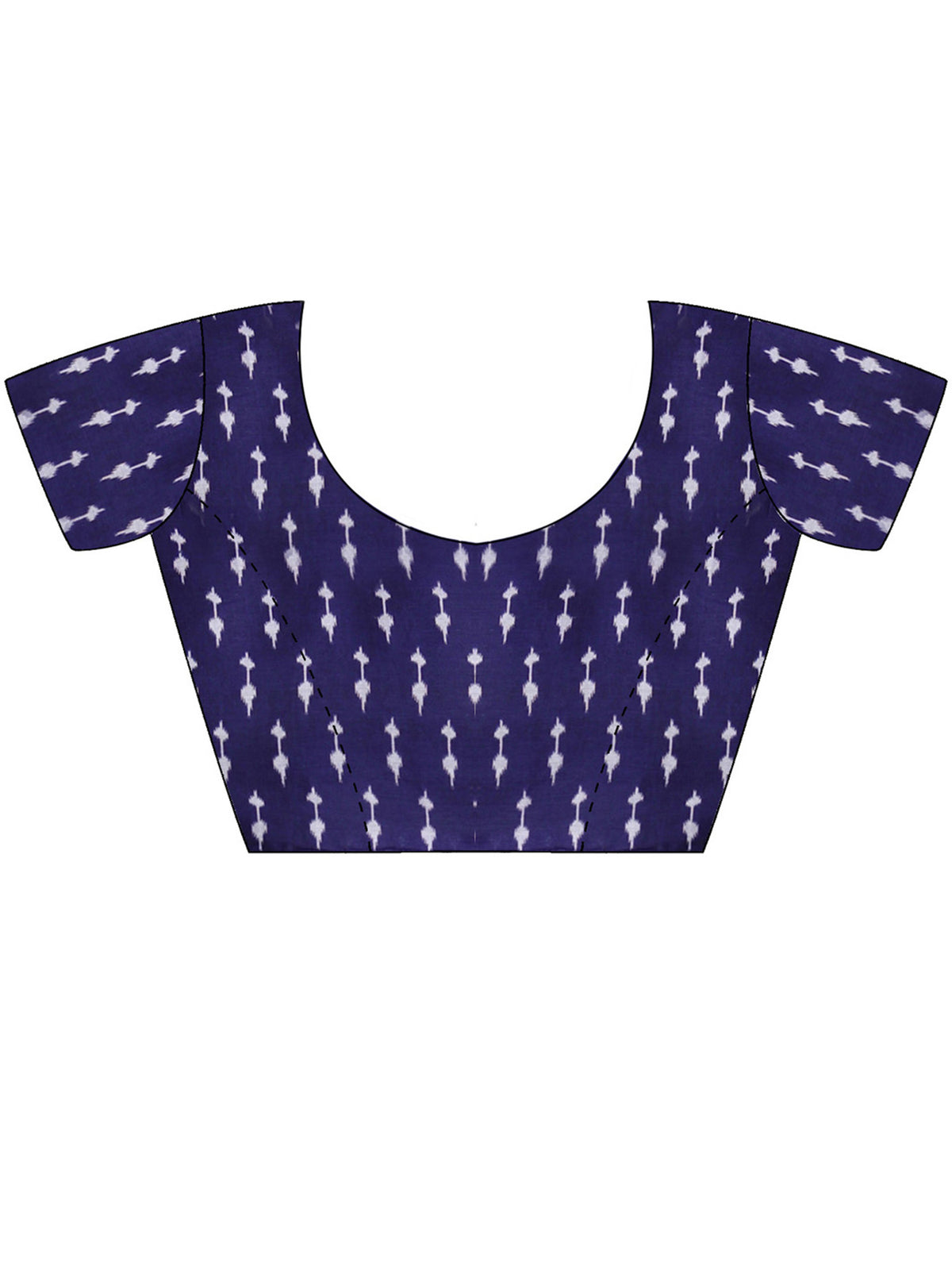 Unstitched blue cotton blouse piece with ikat design
