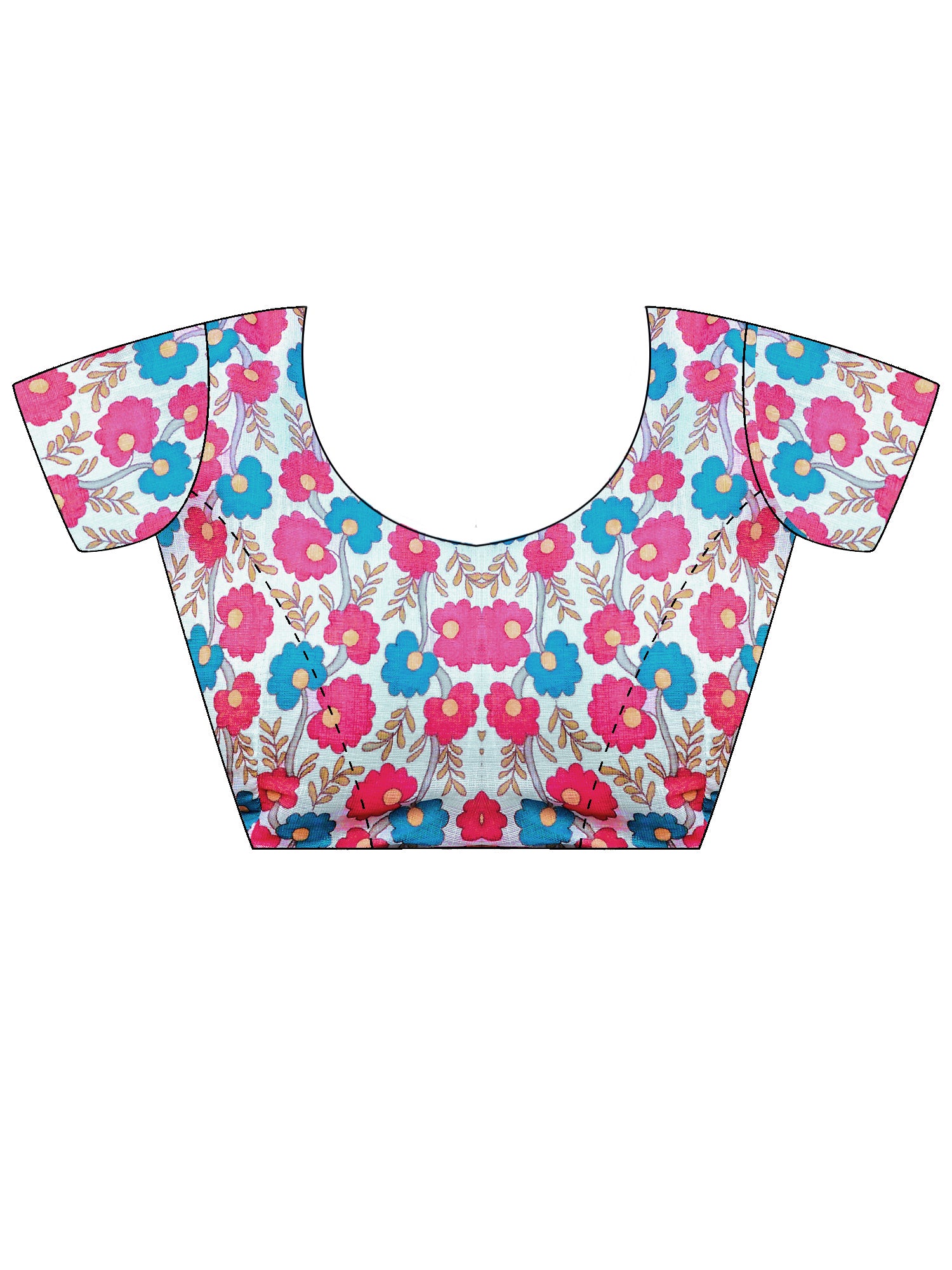 Unstitched multicolored cotton linen blouse piece with floral design
