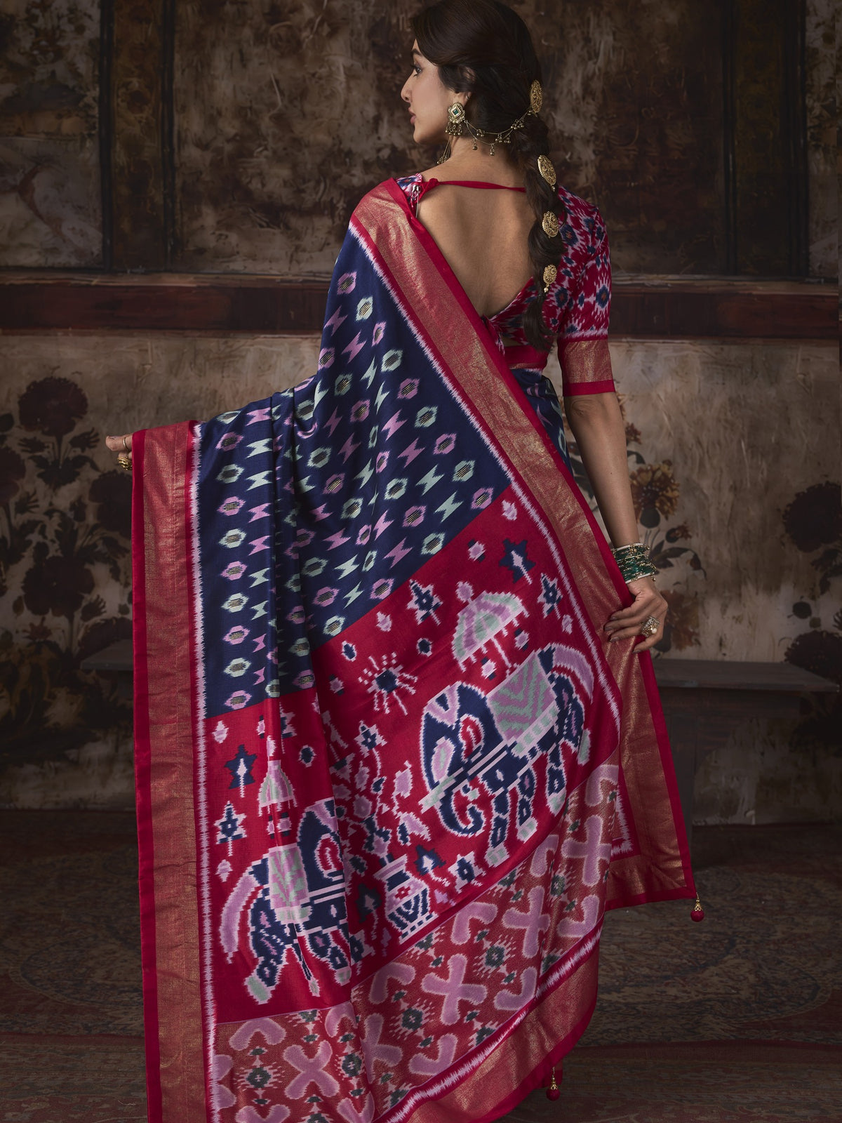 Navy Blue silk blend saree view 2