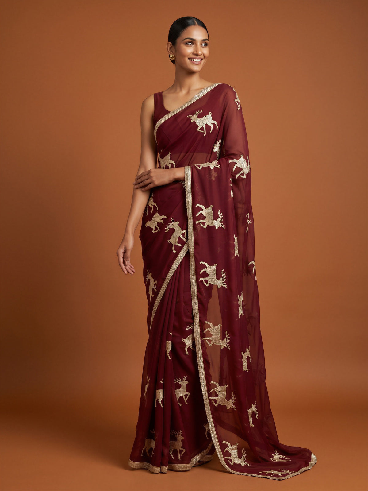 Maroon Georgette saree – detail view 3