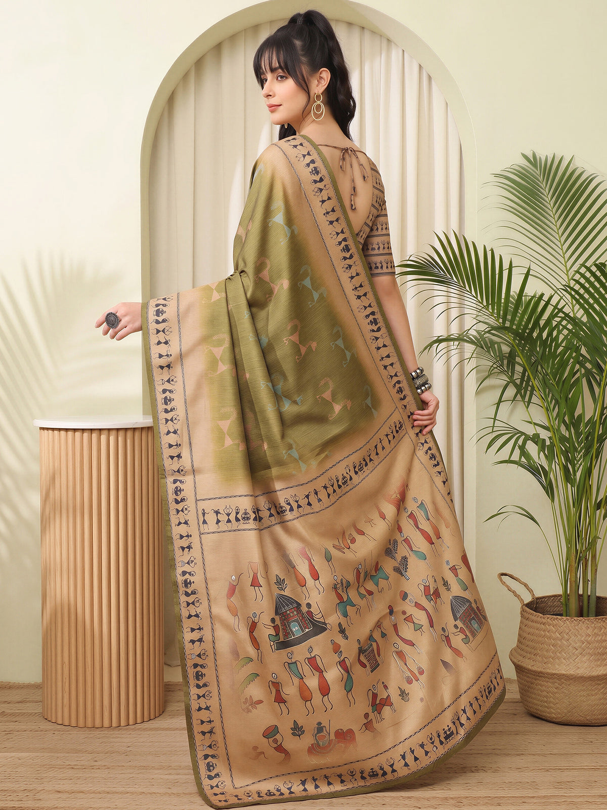 Olive Silk Blend saree – detail view 1