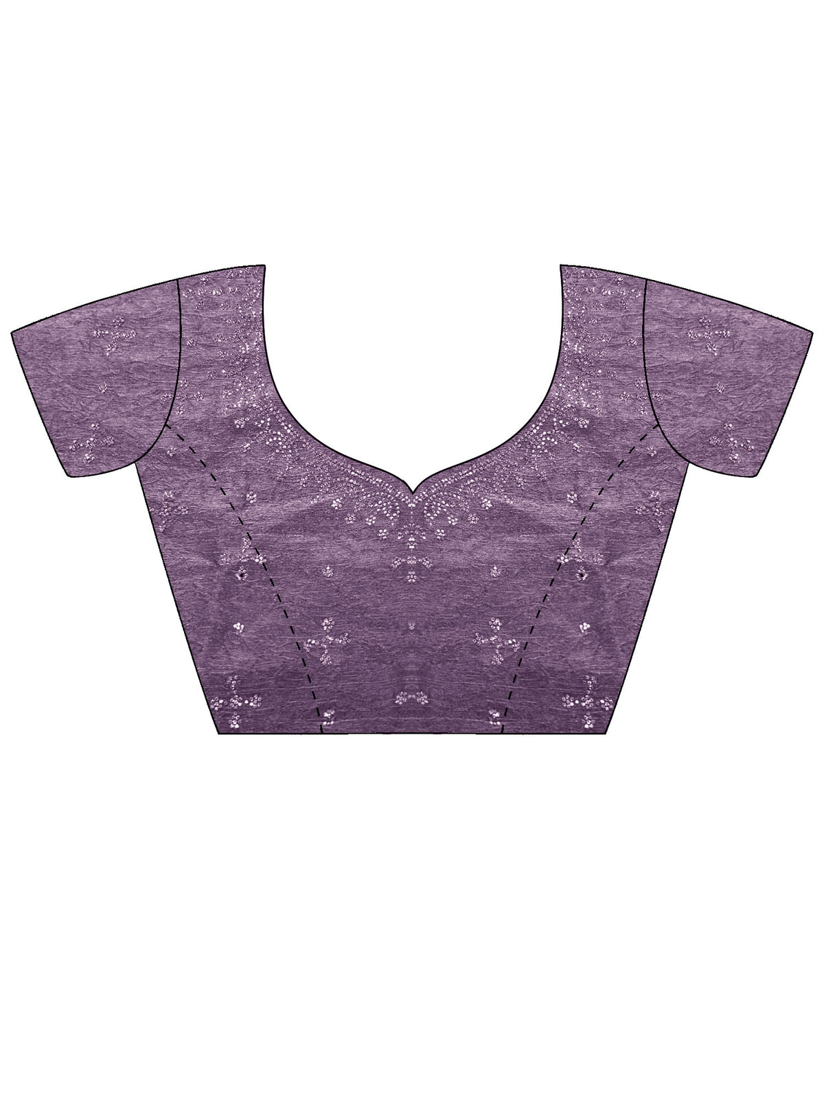 Unstitched lavender tissue blouse piece with embellished design