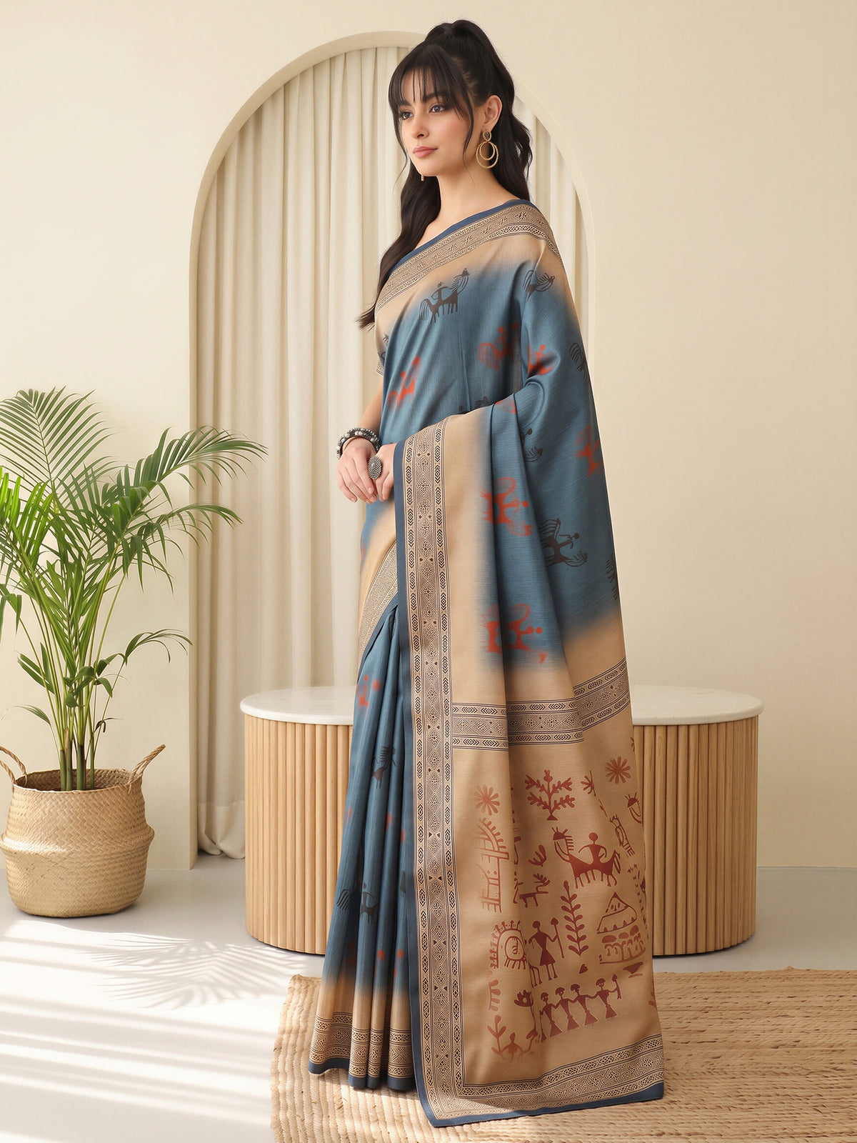 Blue Silk Blend saree – detail view 2
