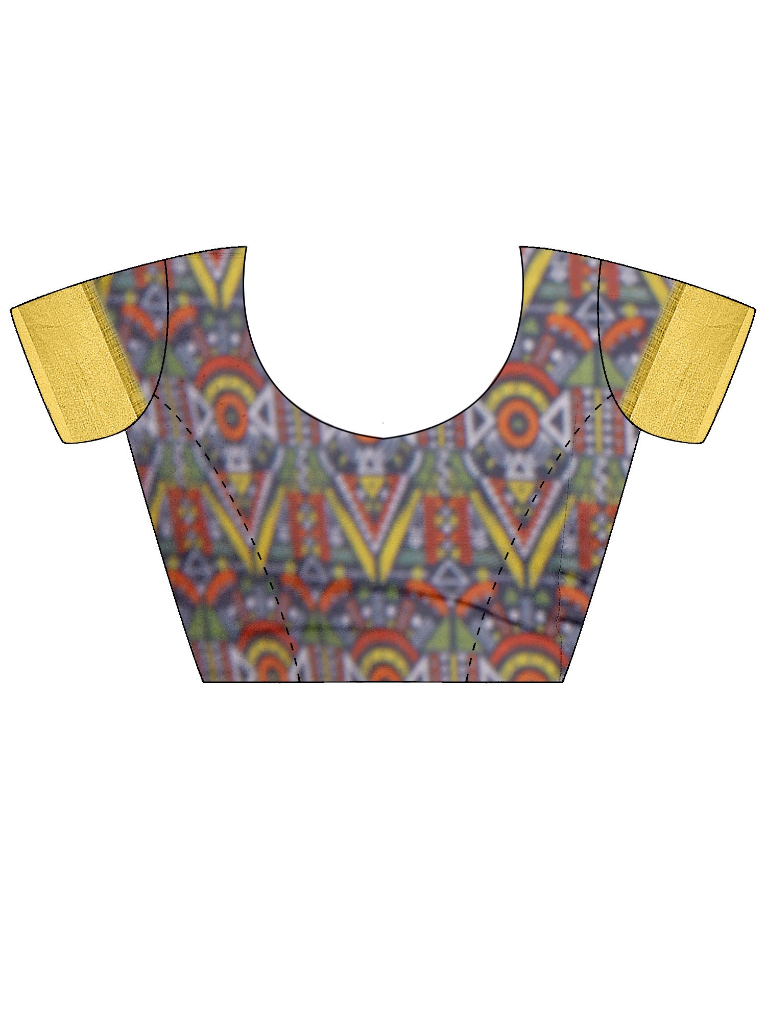 Unstitched green cotton linen blouse piece with ethnic motif design