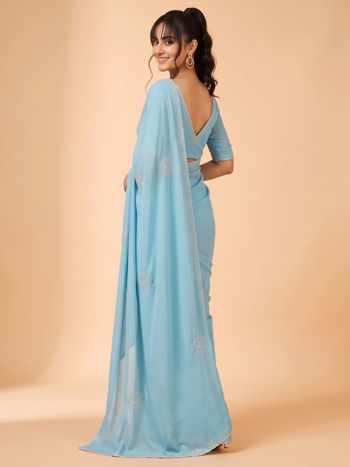 Light Blue Georgette saree – detail view 1