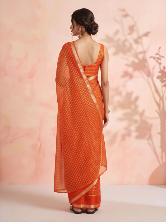 Orange Viscose saree – detail view 1