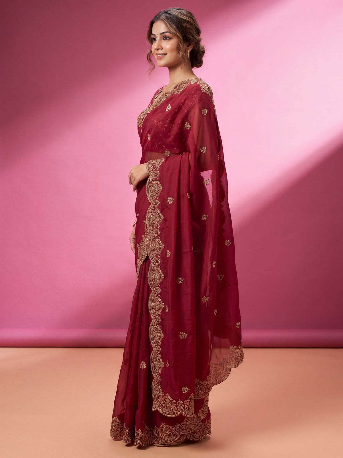 Pink Georgette saree – detail view 2