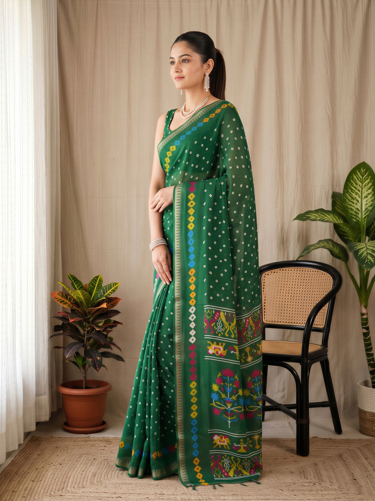 Green Georgette saree – detail view 2