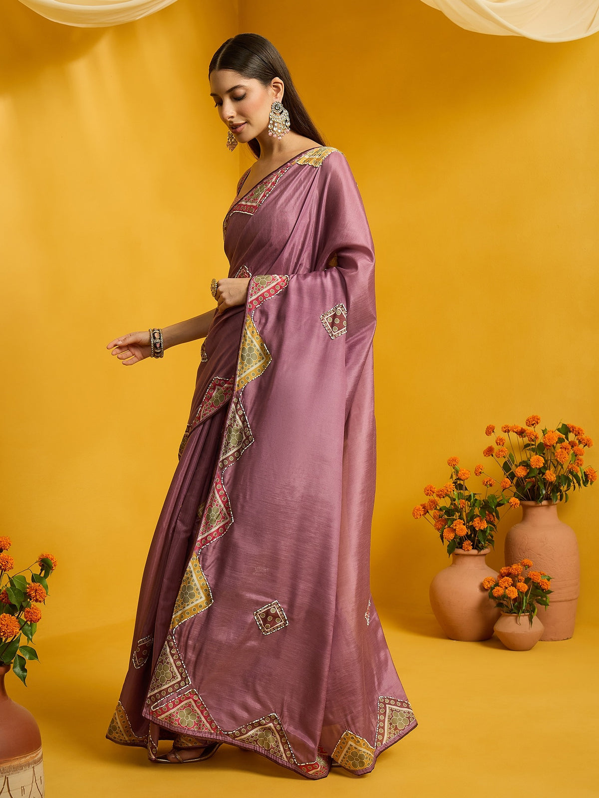 Lavender Silk Cotton saree – detail view 1