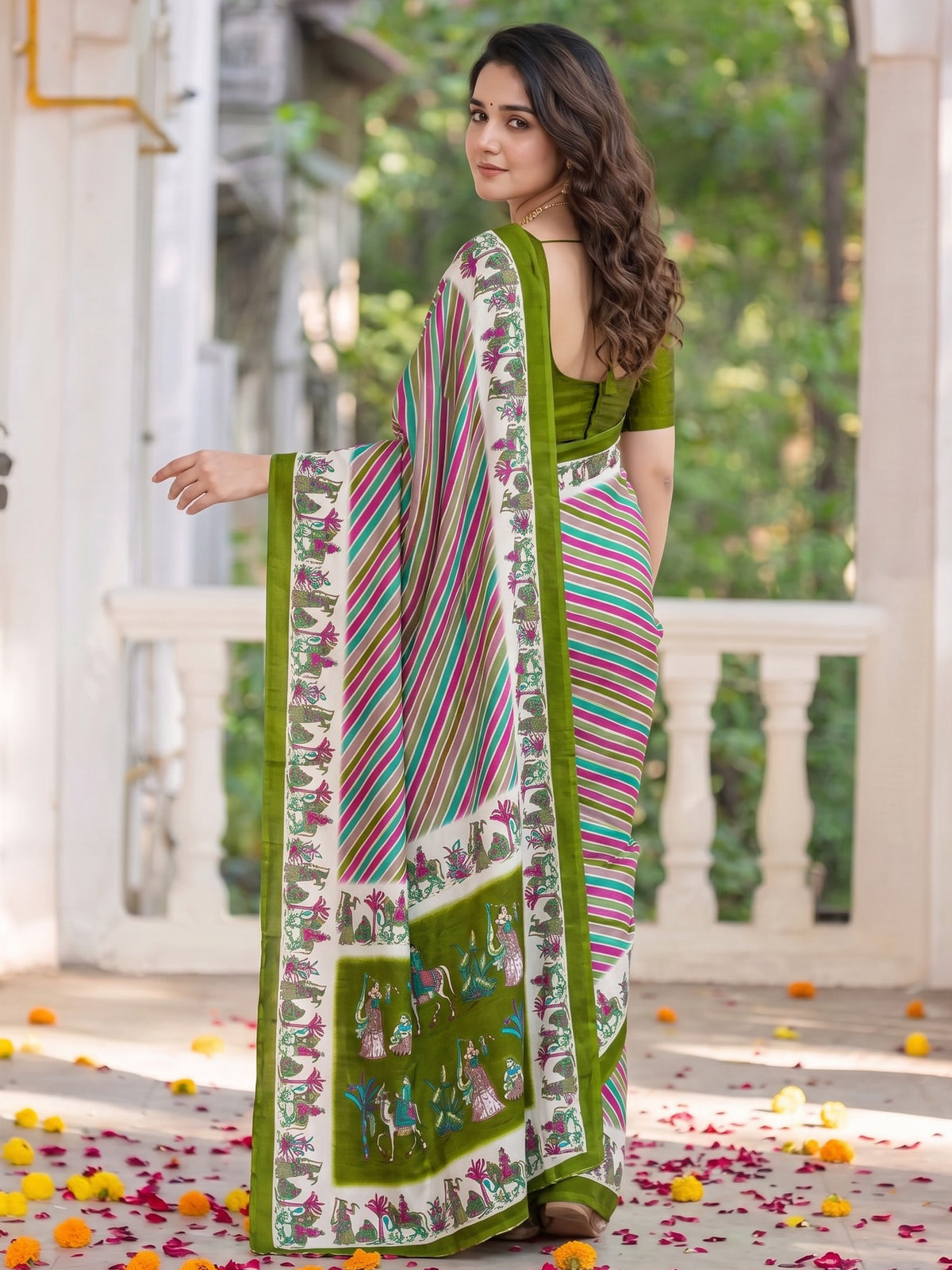 Light Green crepe saree view 4