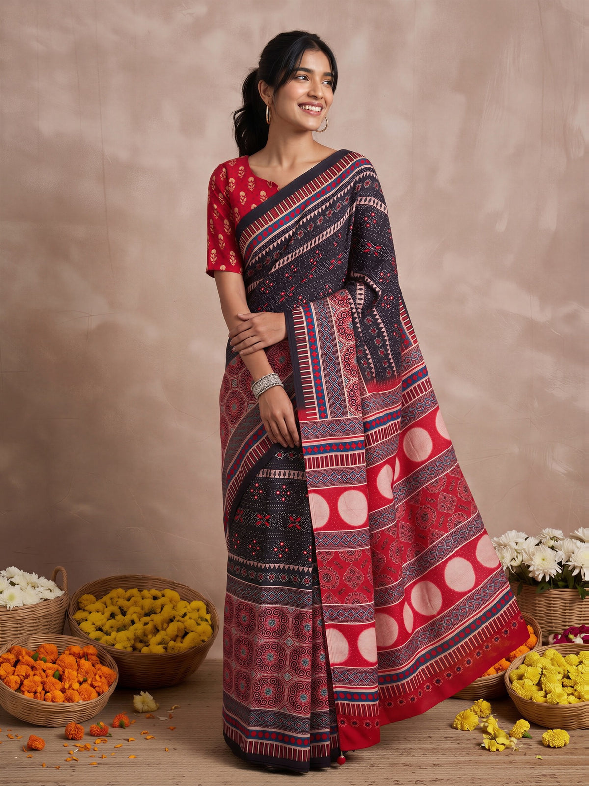 Black Viscose Silk saree – detail view 3