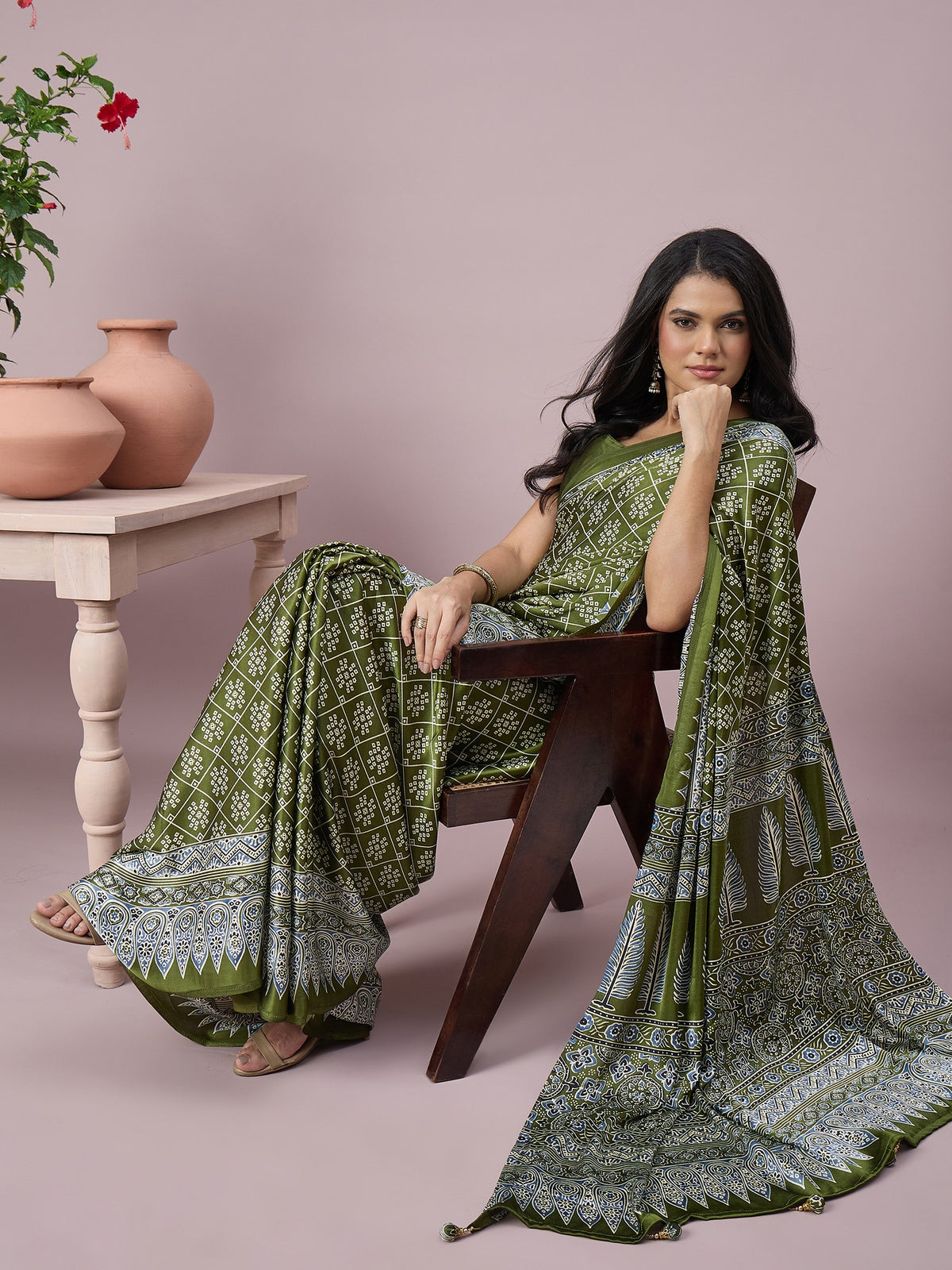 Light Green satin saree view 6