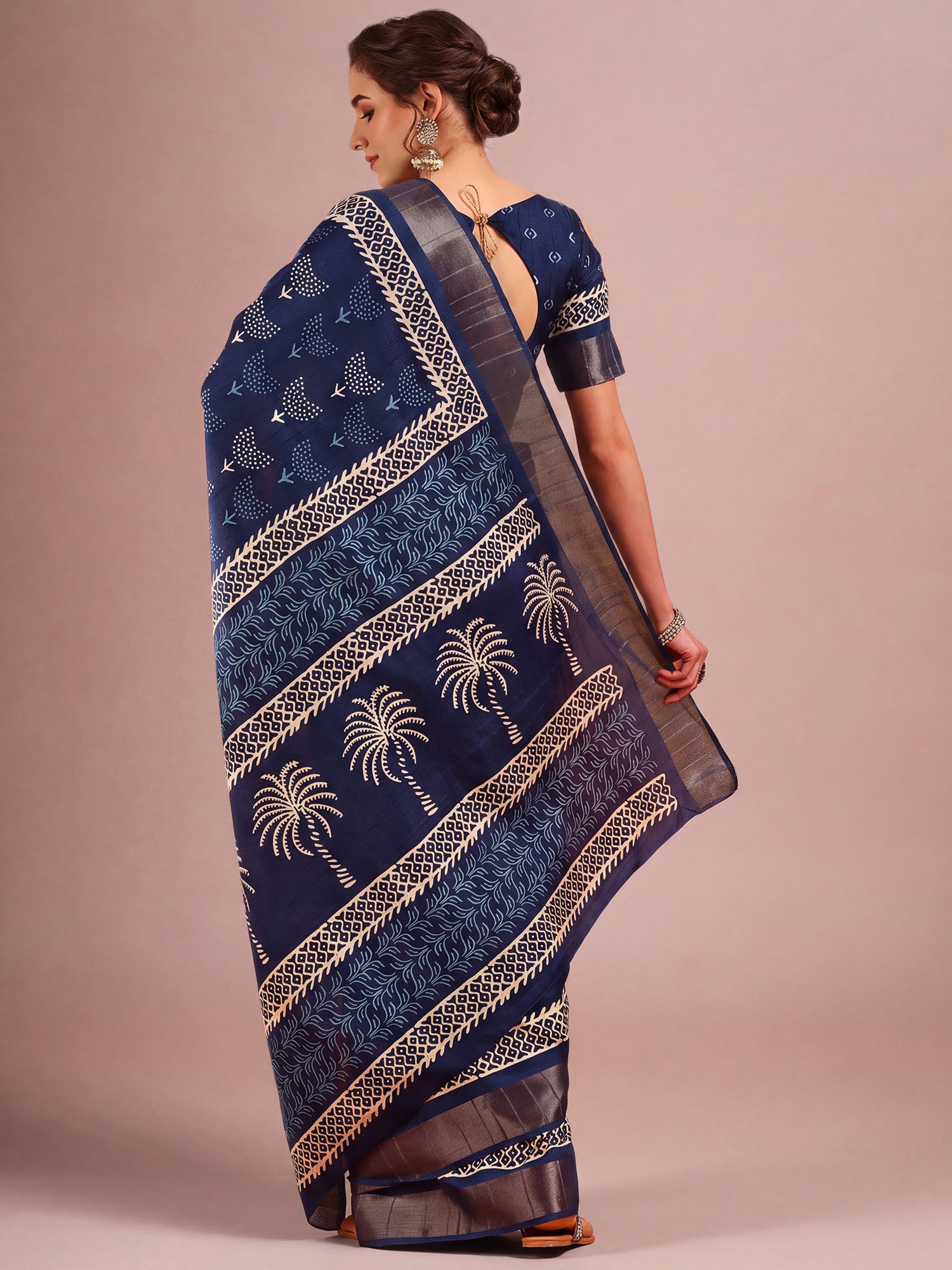 Navy Blue Cotton Silk saree – detail view 1