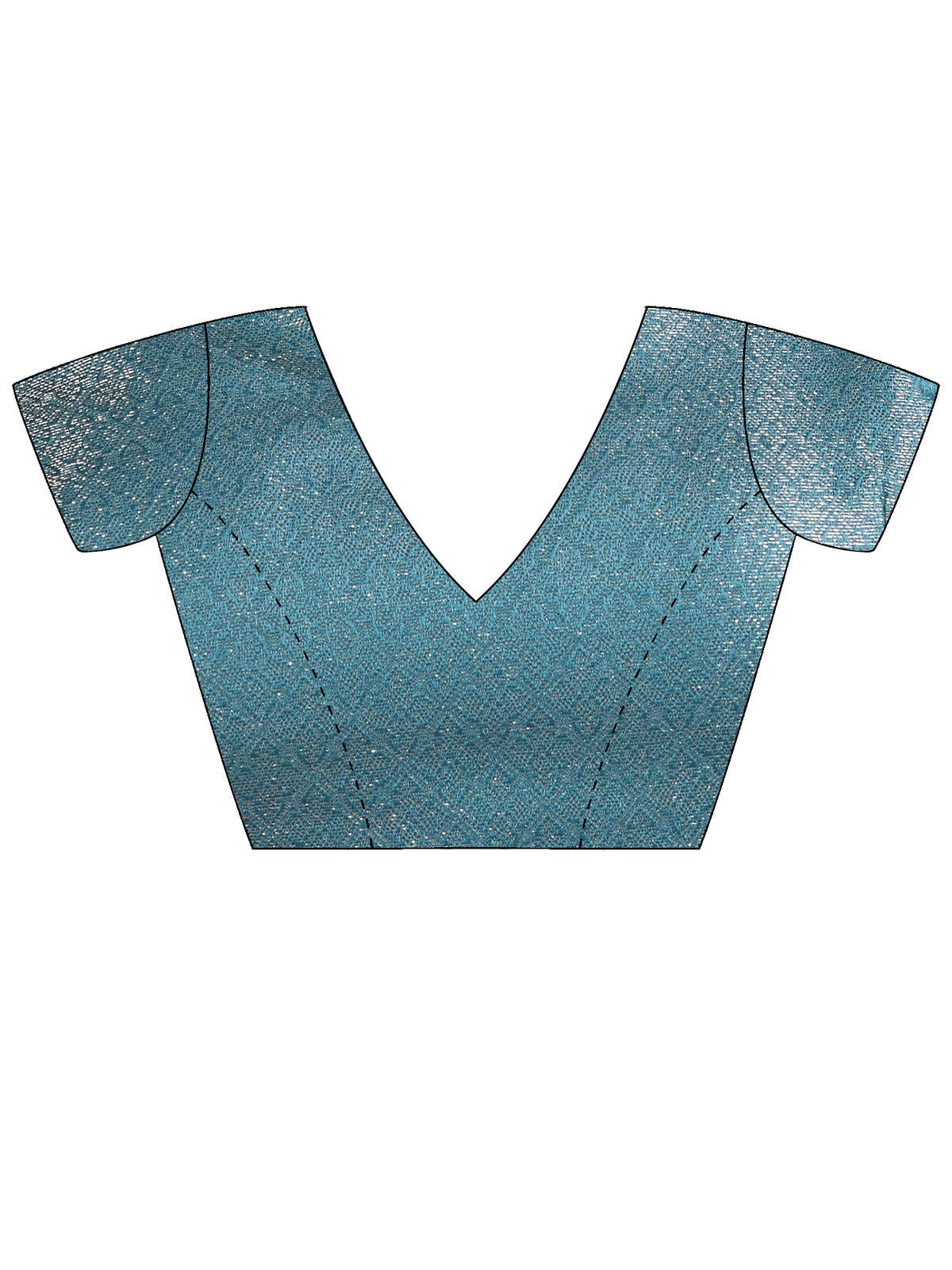 Unstitched light blue satin blouse piece with ethnic motif design