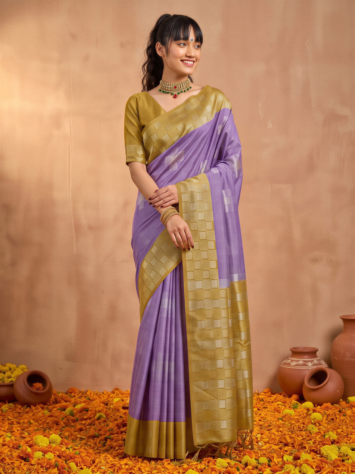 Mustard Cotton Blend saree – detail view 3