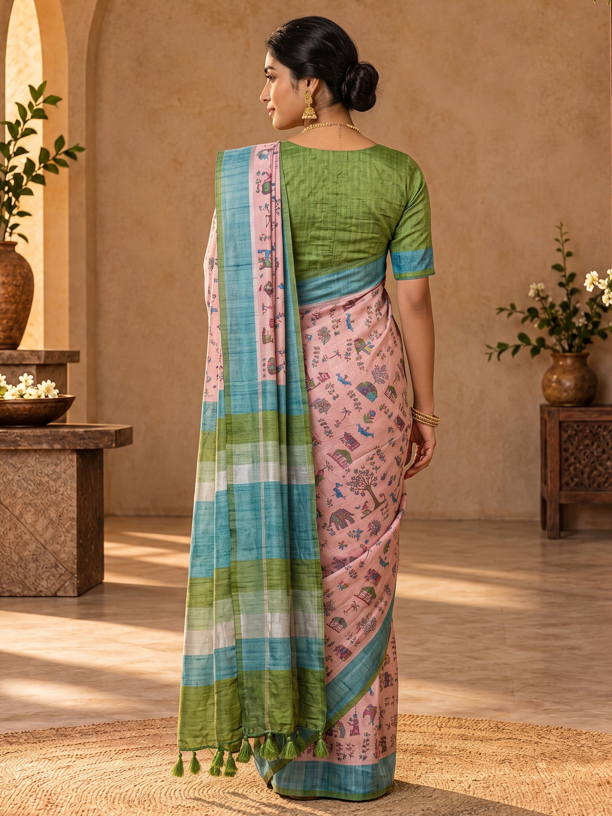 Pink soft silk saree view 1