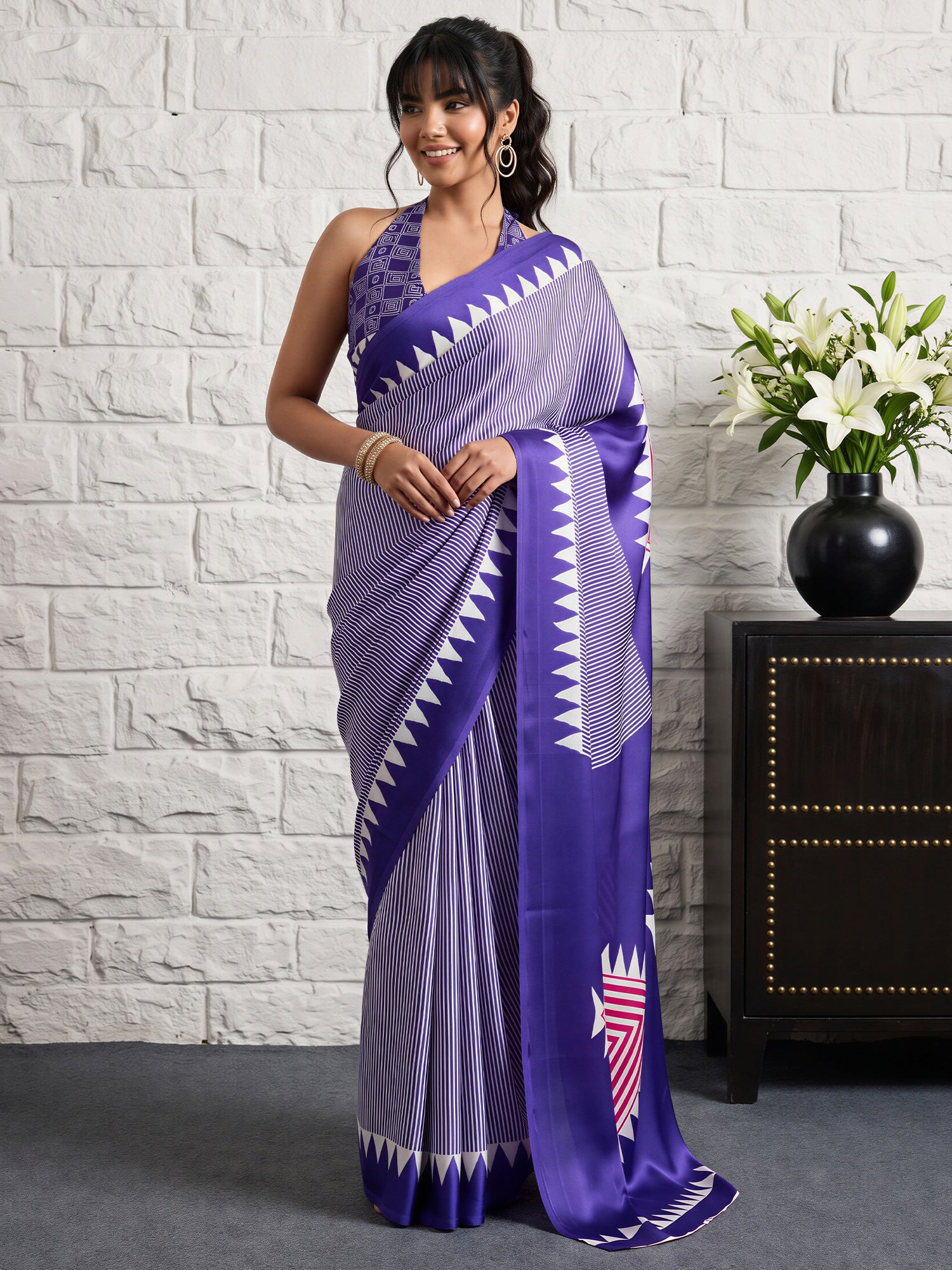 Violet Satin Silk saree – detail view 3