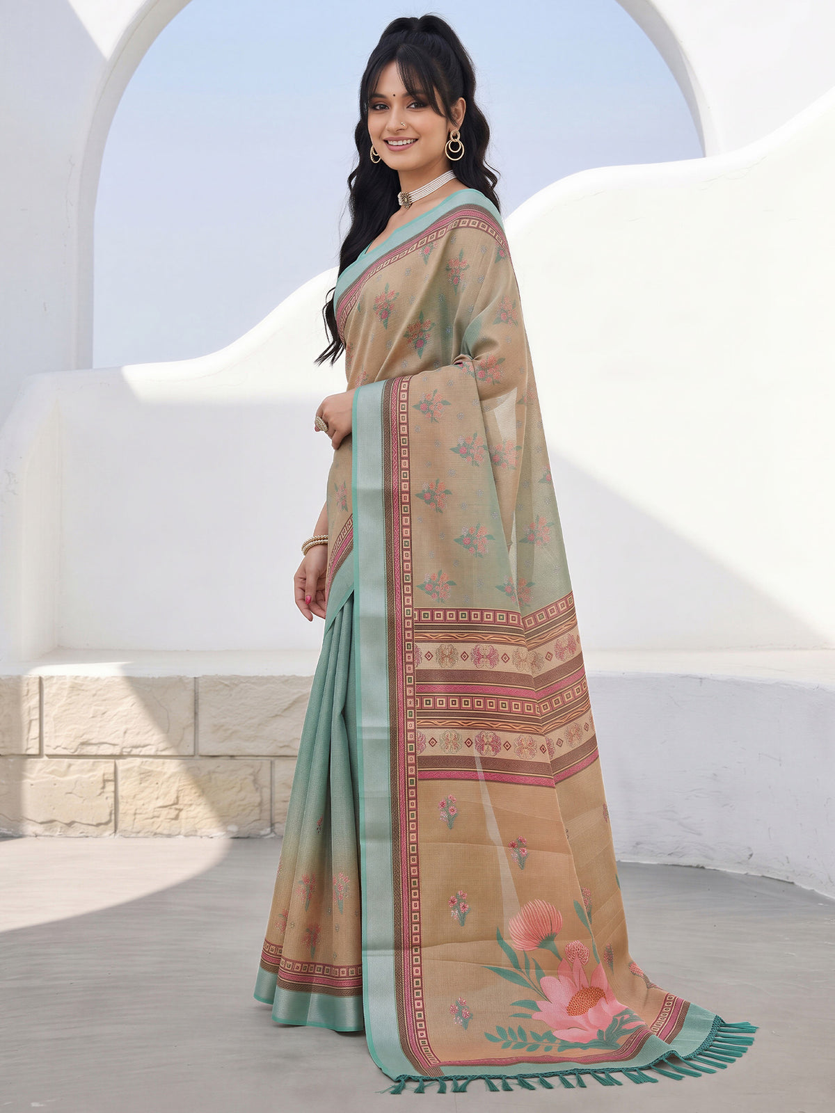 Light Brown Cotton Silk saree – detail view 2