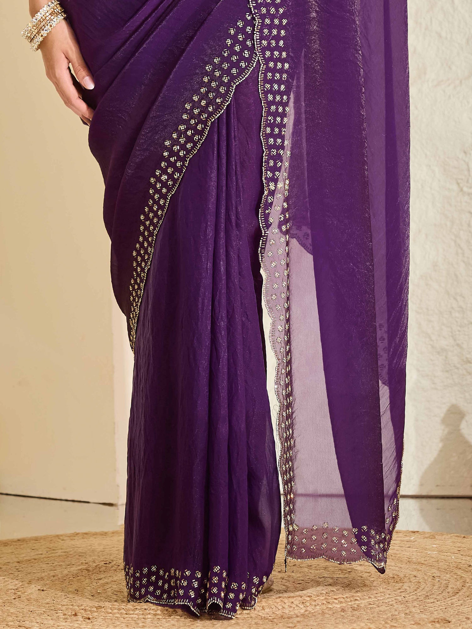 Purple Satin saree – detail view 5