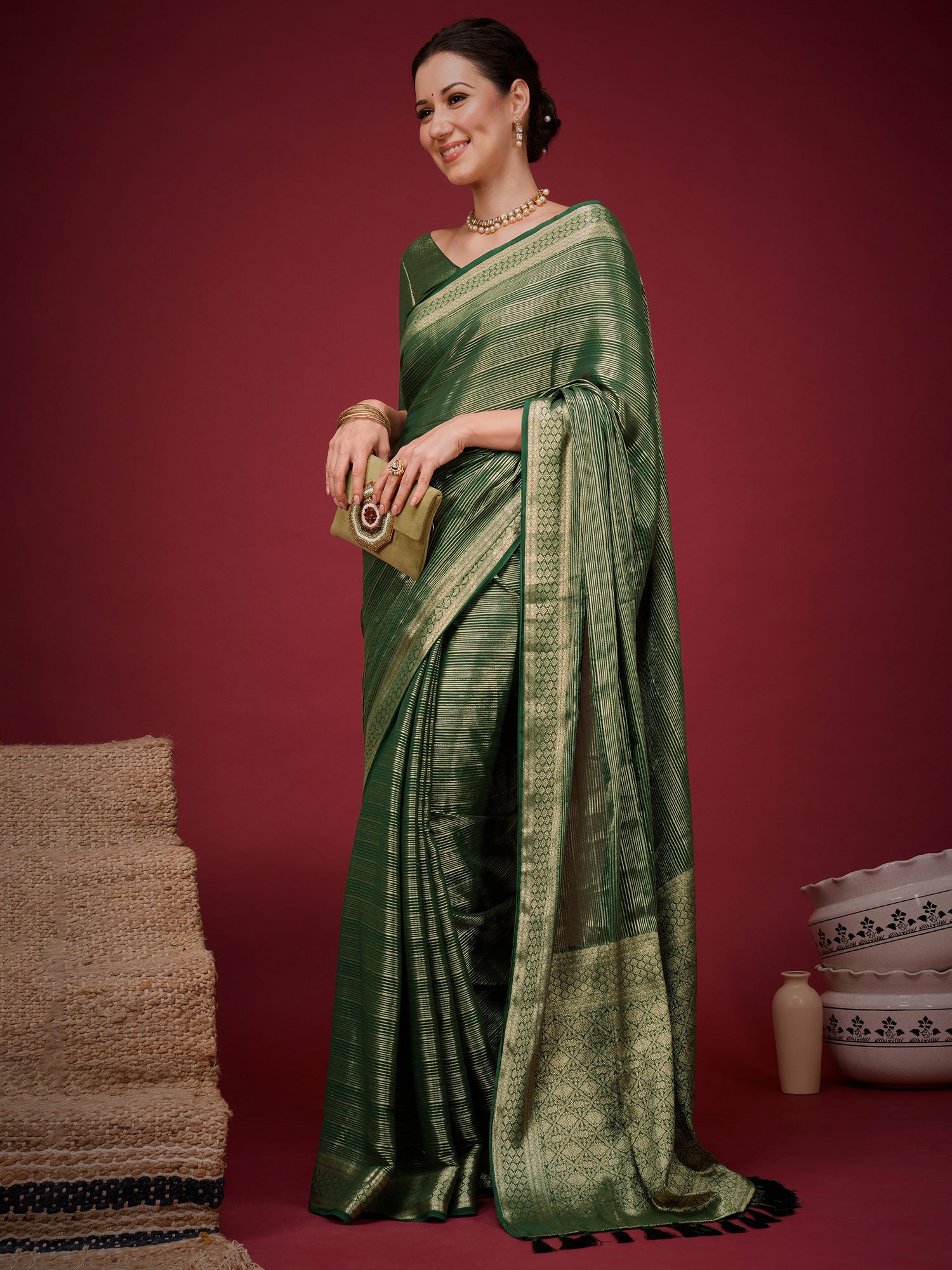 Green Viscose Silk saree – detail view 2