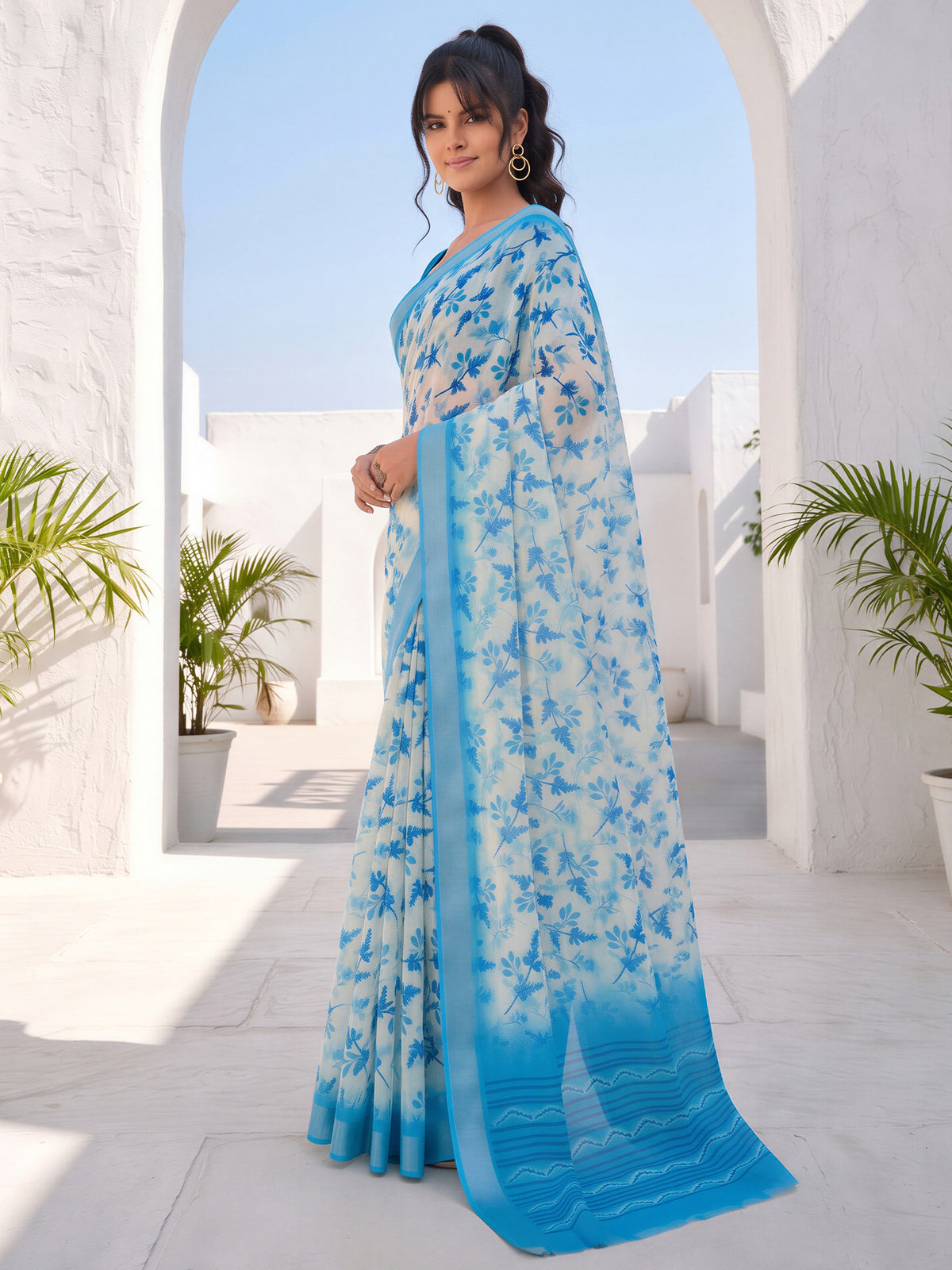 Off White Cotton Linen saree – detail view 2