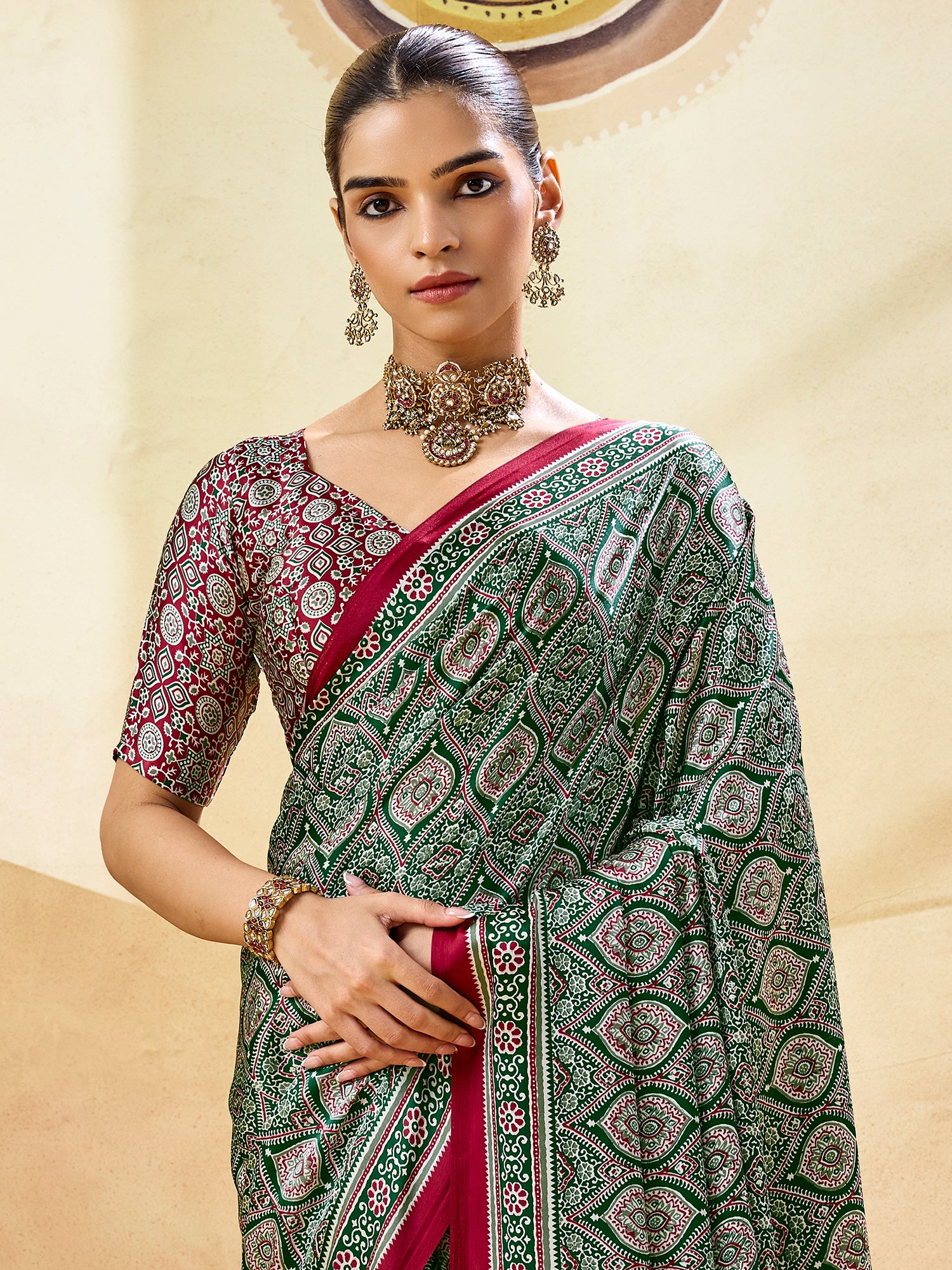 Green Satin saree – detail view 4